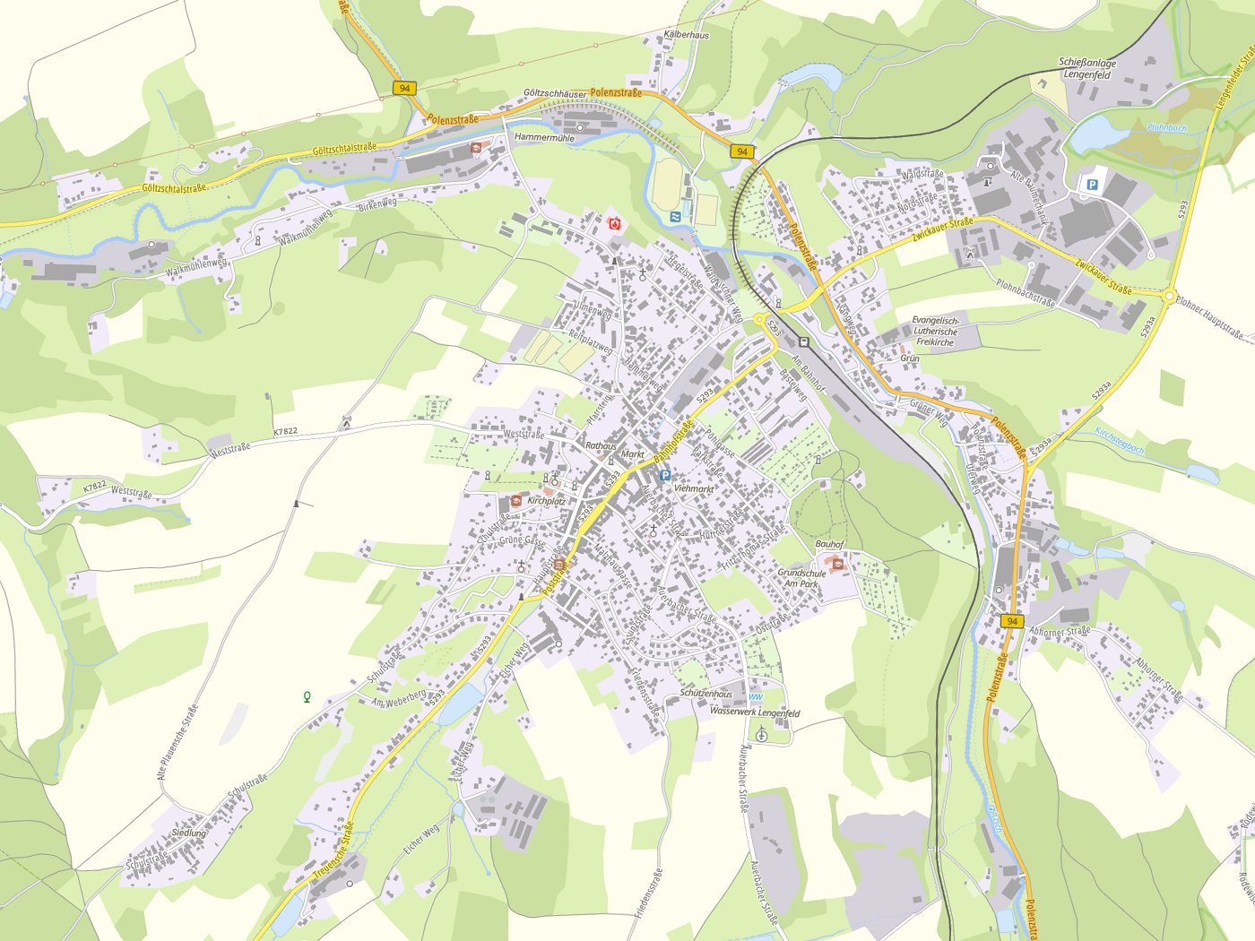 Kartenausschnitt Lengenfeld mit Gewässern