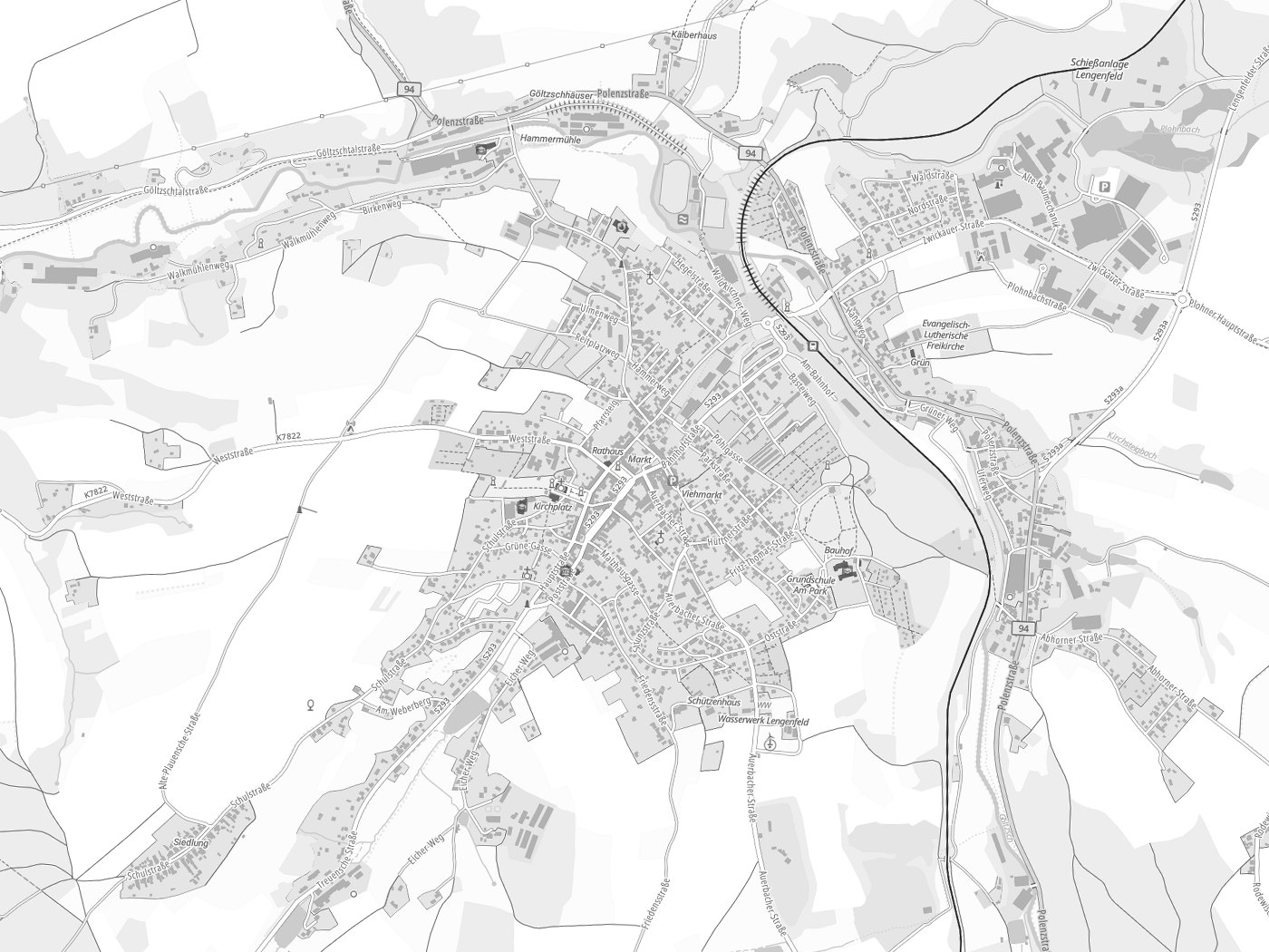 Kartenausschnitt Lengenfeld mit Gewässern