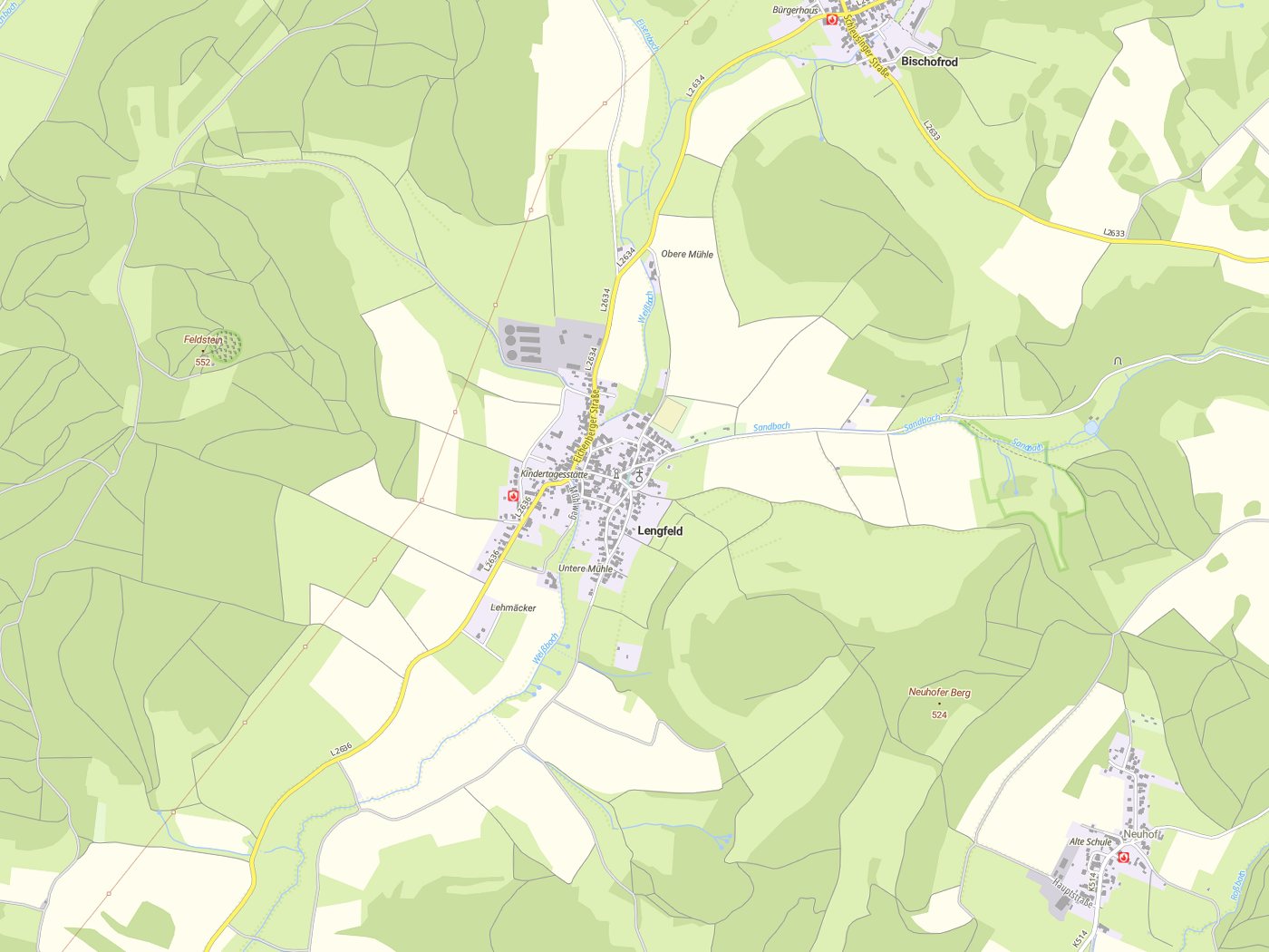 Kartenausschnitt Lengfeld mit Gewässern