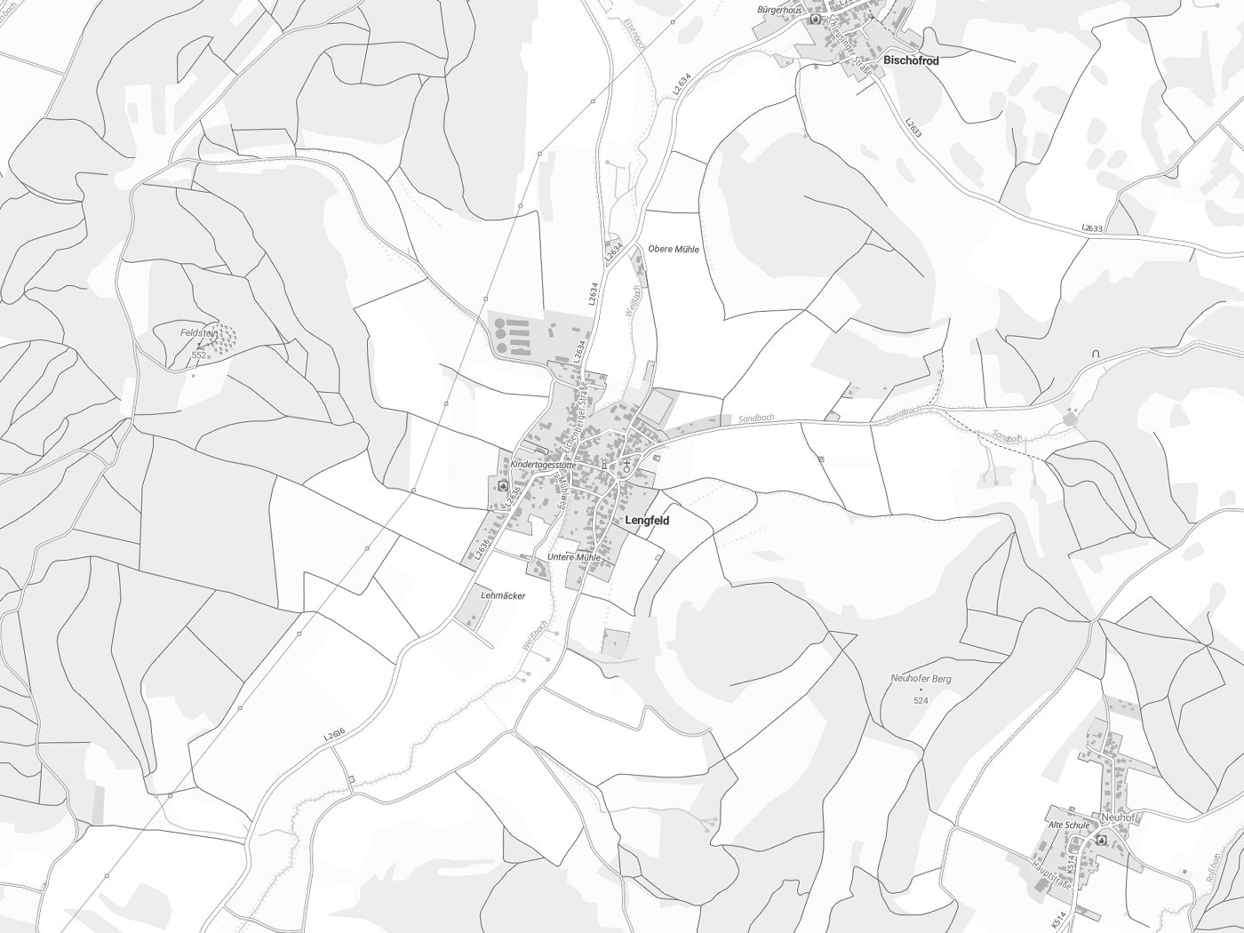 Kartenausschnitt Lengfeld mit Gewässern