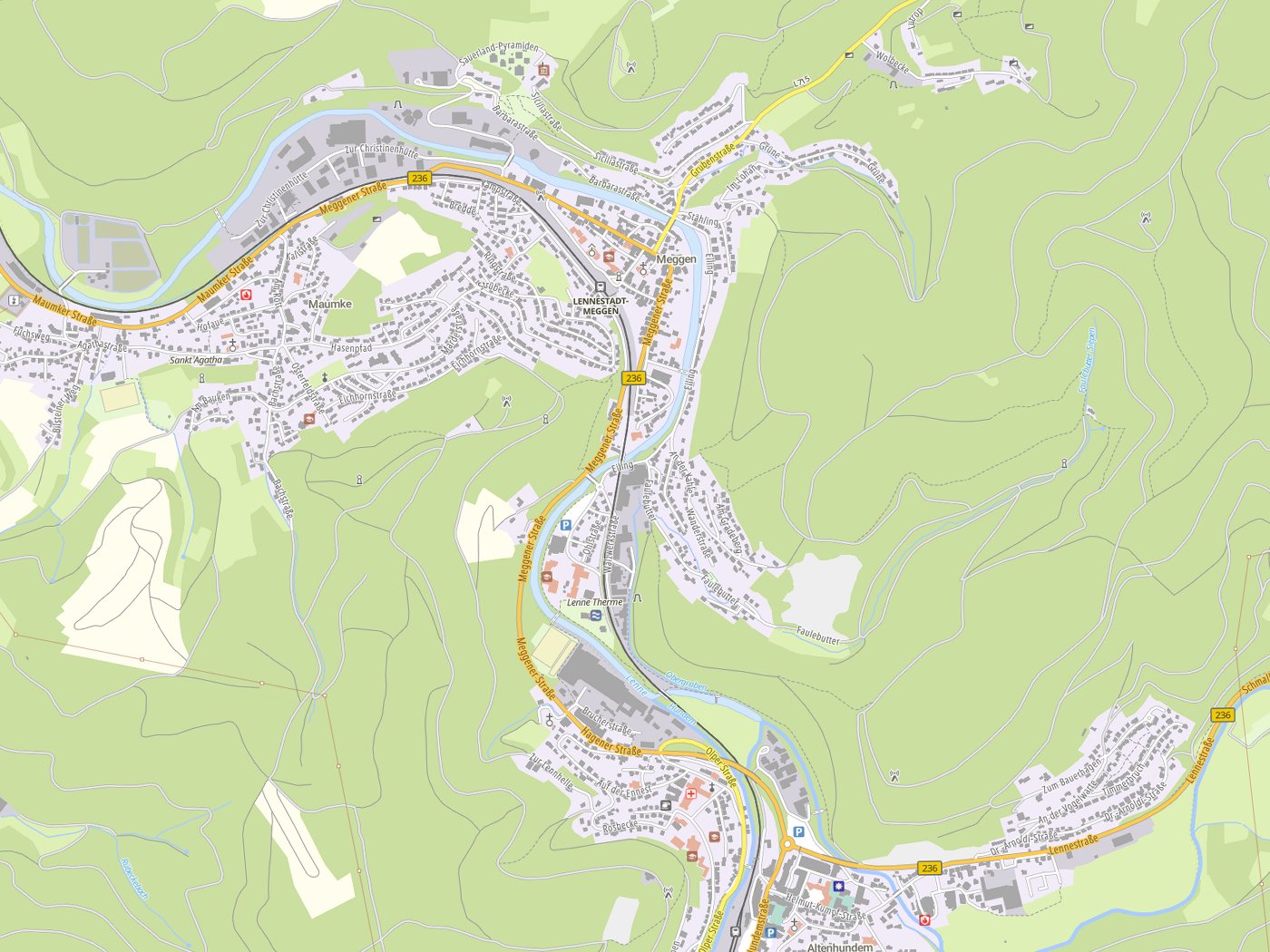 Kartenausschnitt Lennestadt mit Gewässern