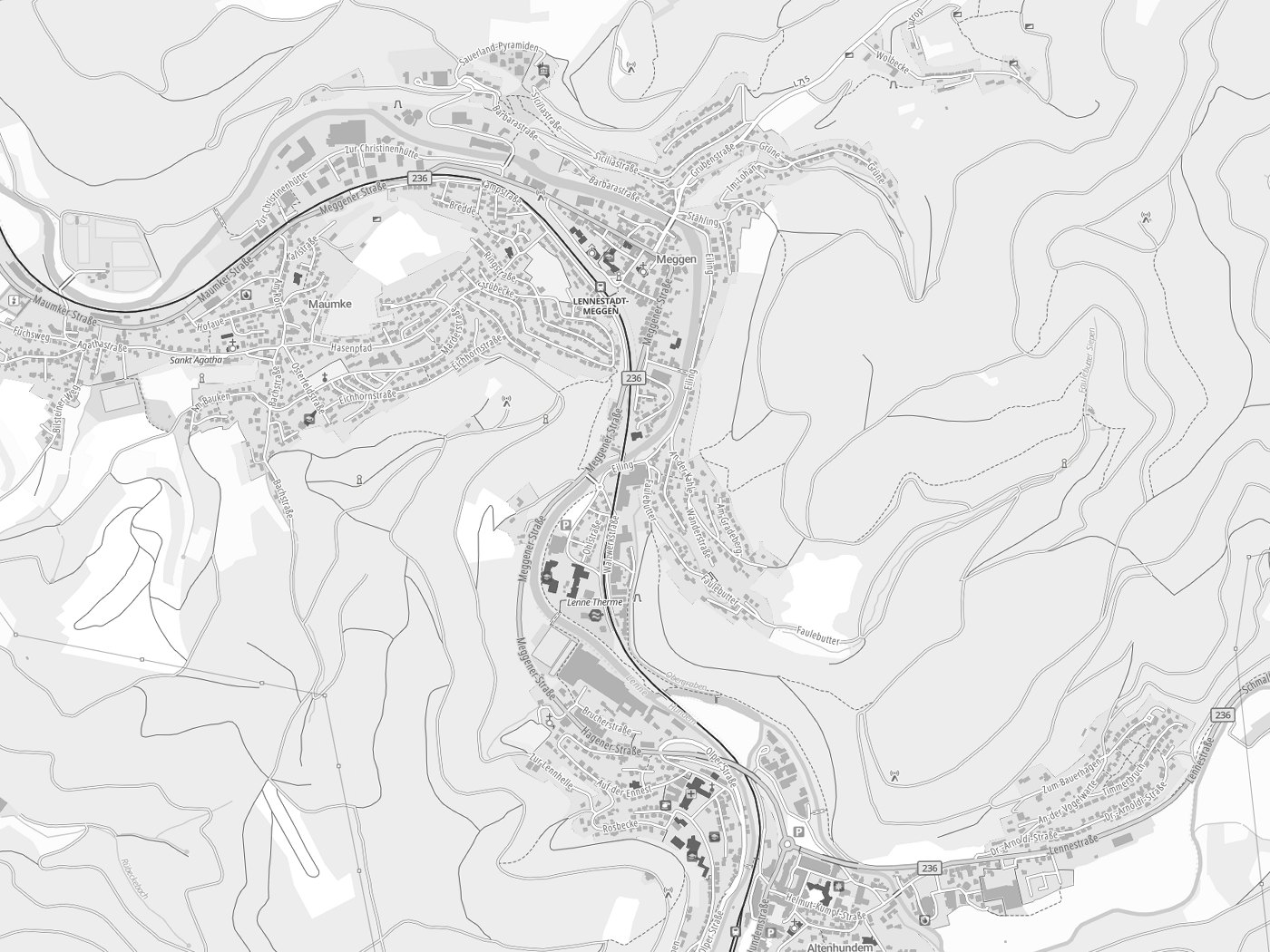 Kartenausschnitt Lennestadt mit Gewässern
