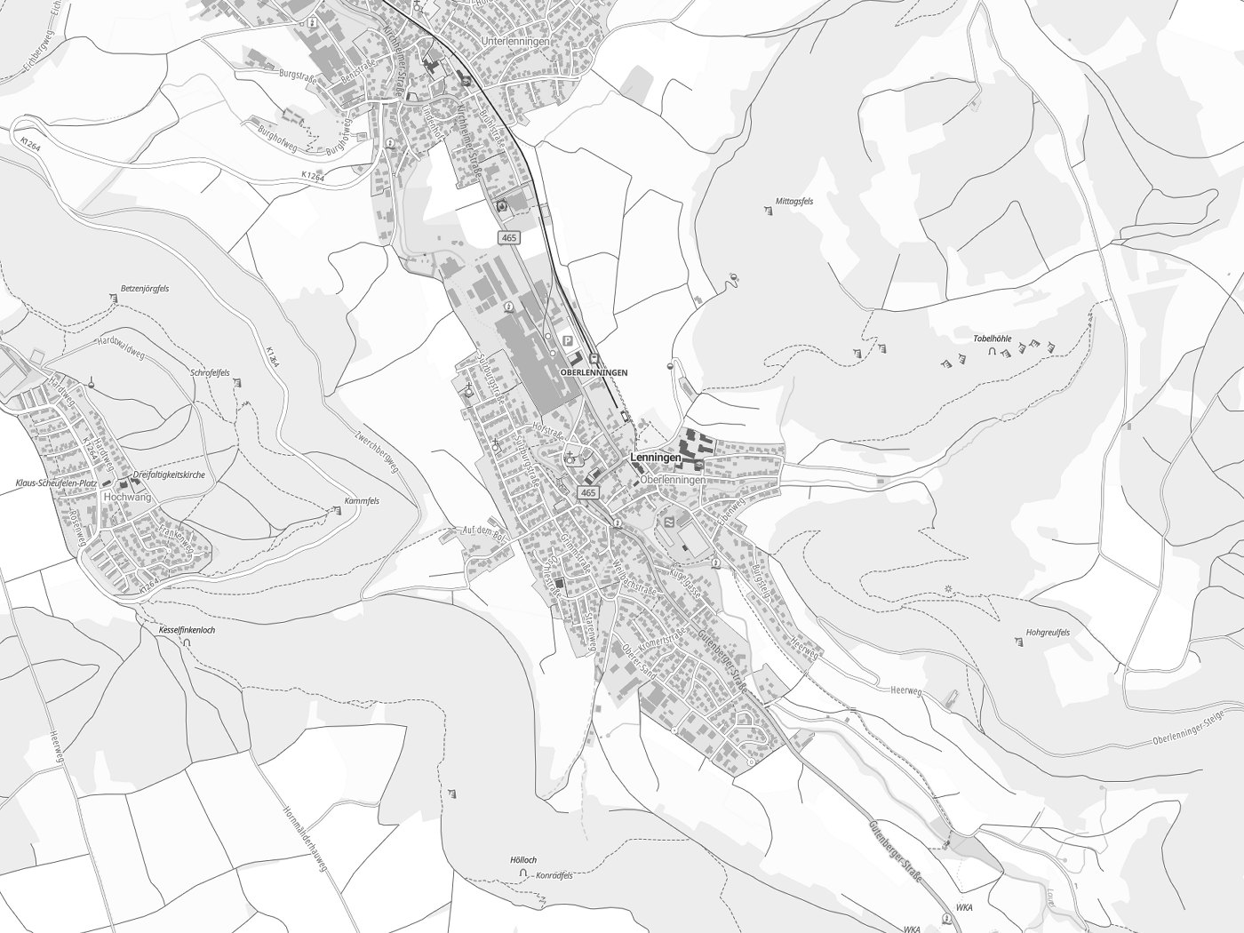 Kartenausschnitt Lenningen mit Gewässern