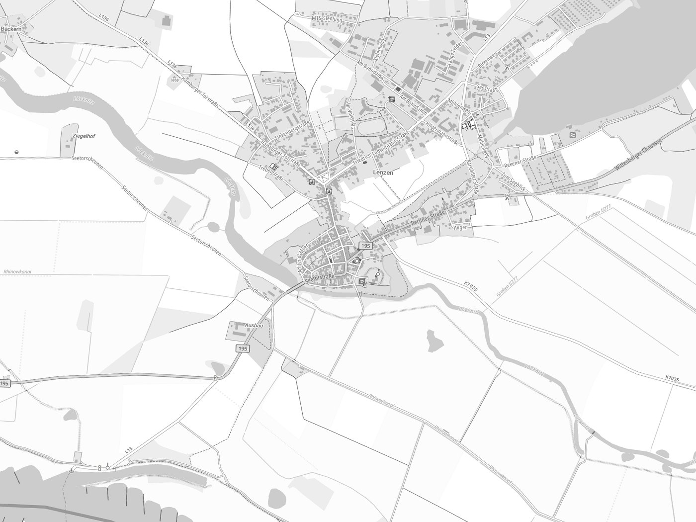 Kartenausschnitt Lenzen (Elbe) mit Gewässern