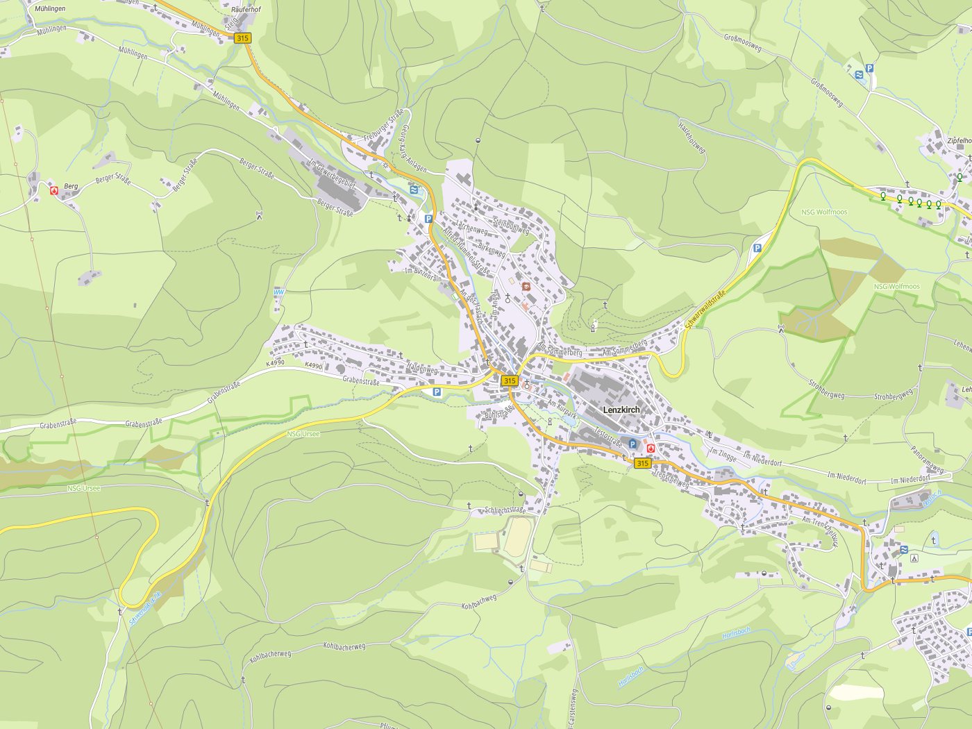 Kartenausschnitt Lenzkirch mit Gewässern