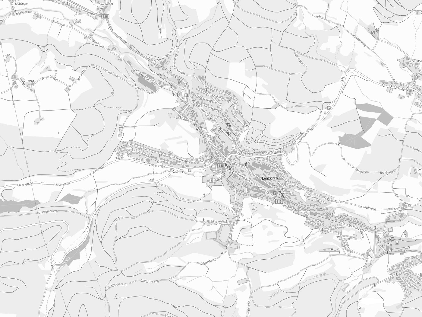 Kartenausschnitt Lenzkirch mit Gewässern