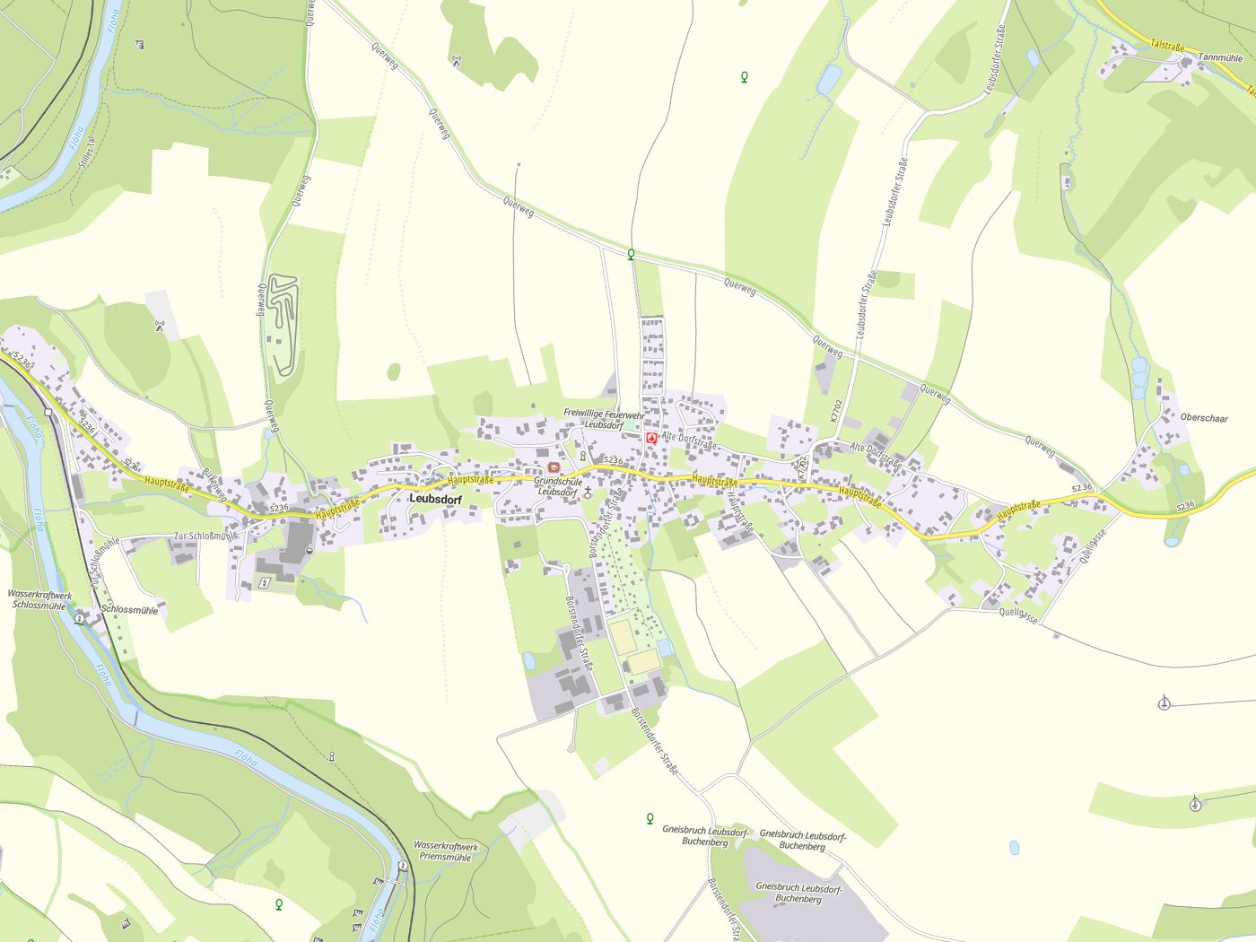 Kartenausschnitt Leubsdorf mit Gewässern
