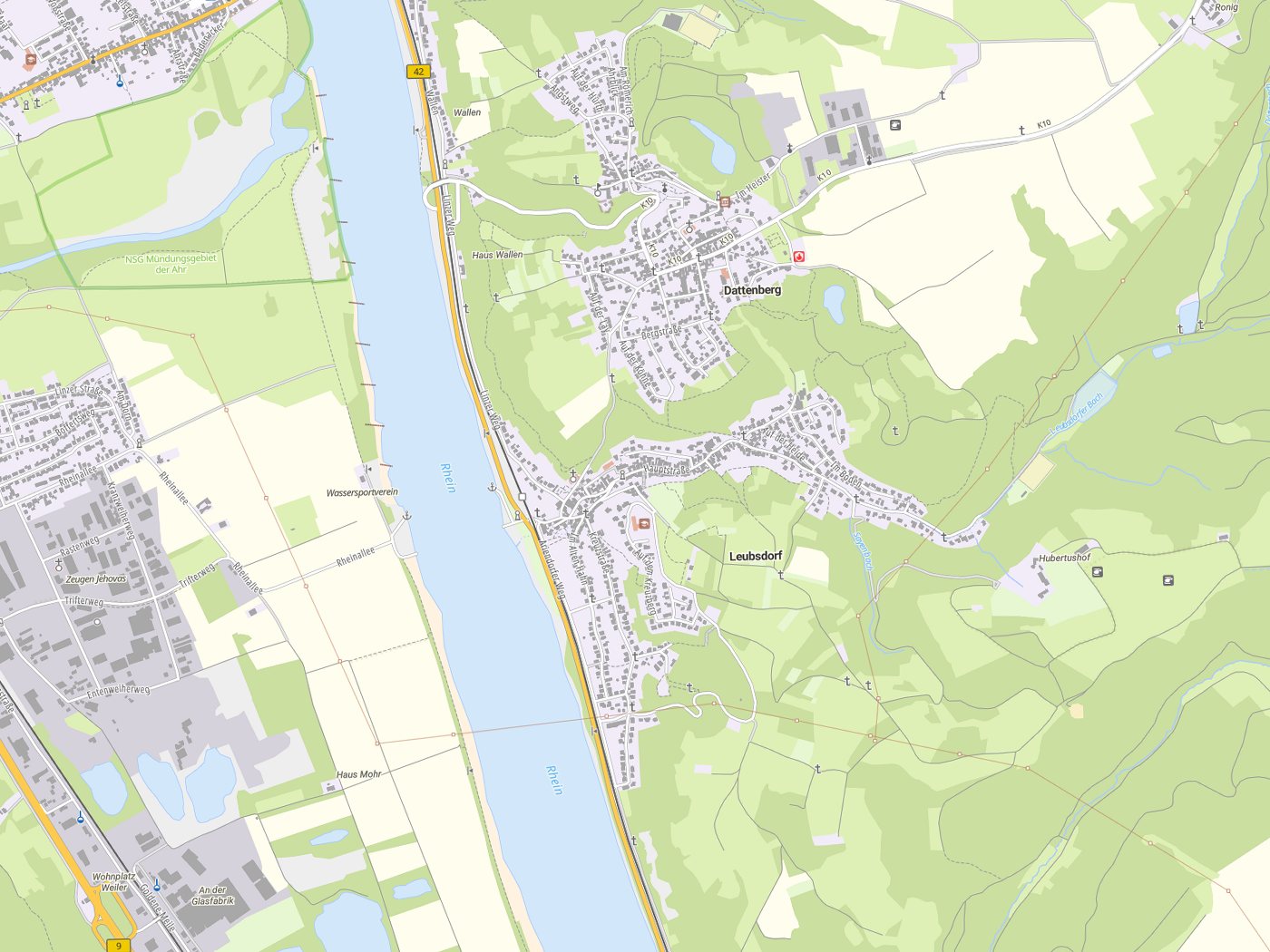 Kartenausschnitt Leubsdorf mit Gewässern