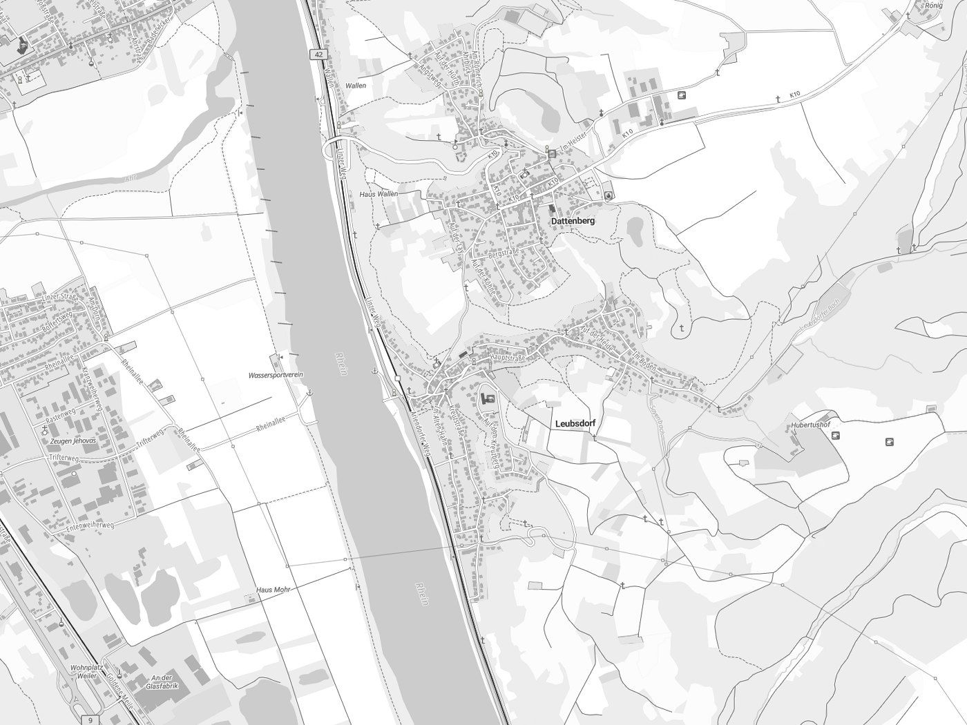 Kartenausschnitt Leubsdorf mit Gewässern