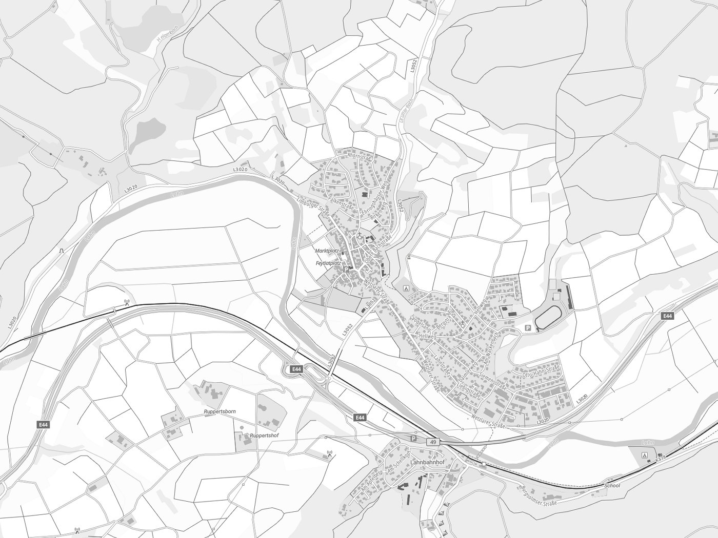 Kartenausschnitt Leun mit Gewässern