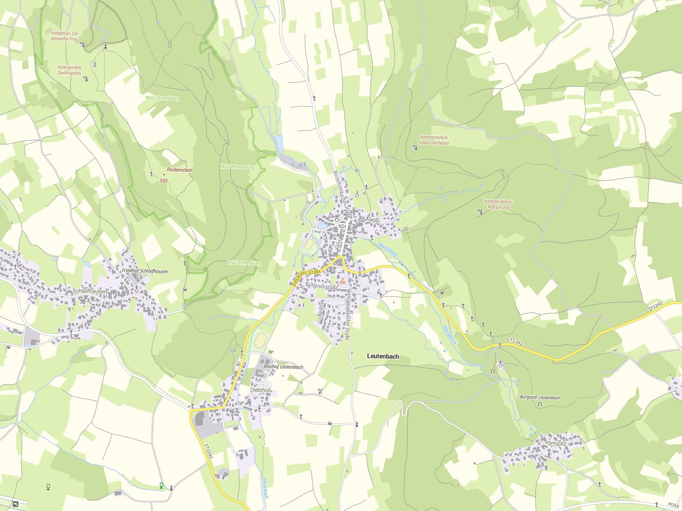 Kartenausschnitt Leutenbach mit Gewässern