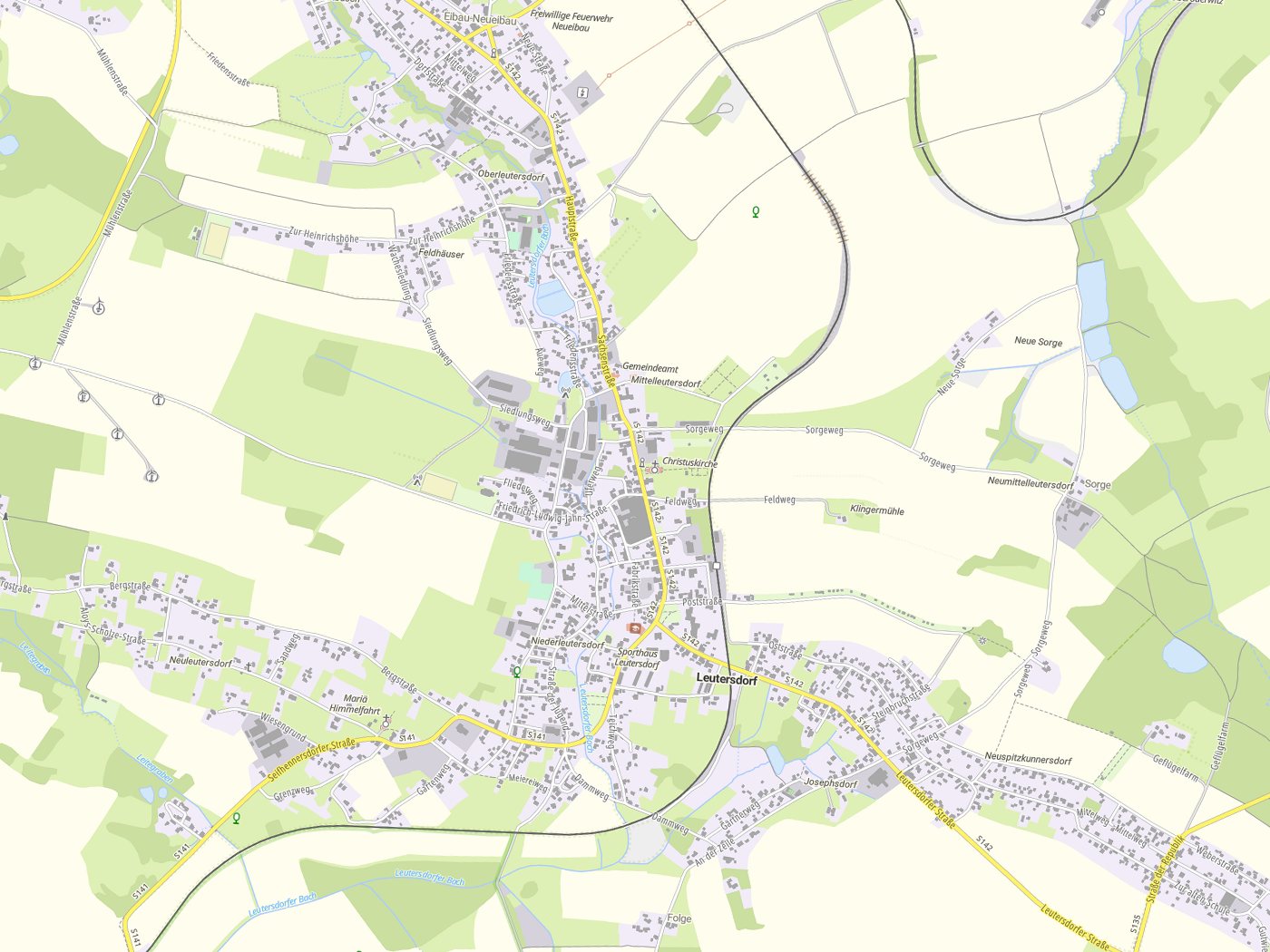 Kartenausschnitt Leutersdorf mit Gewässern