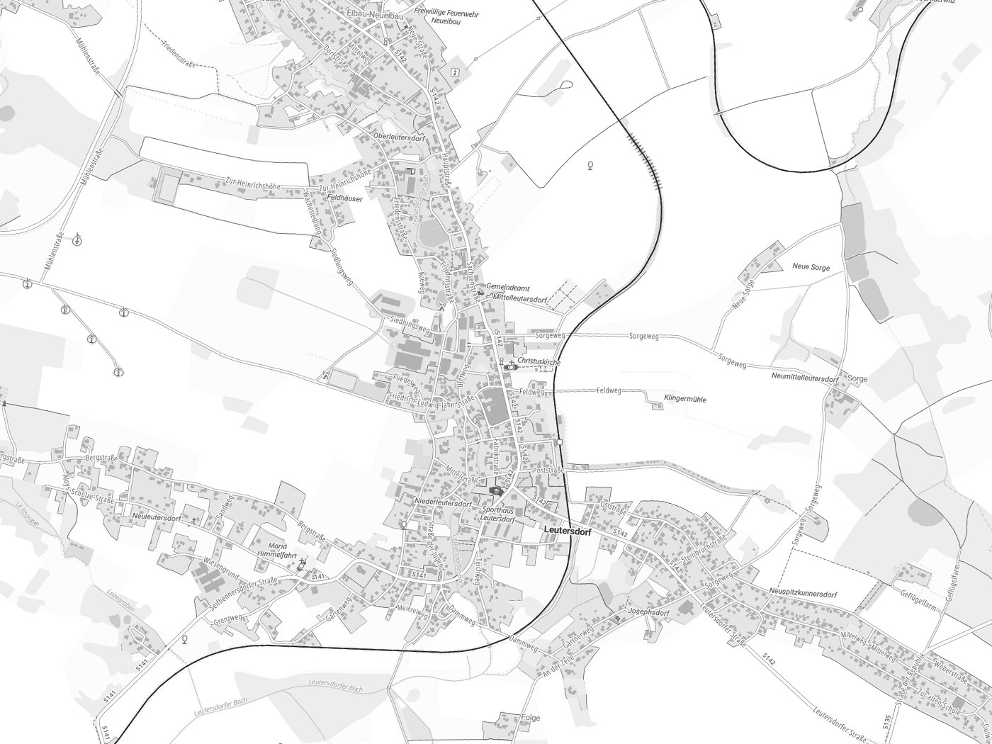Kartenausschnitt Leutersdorf mit Gewässern