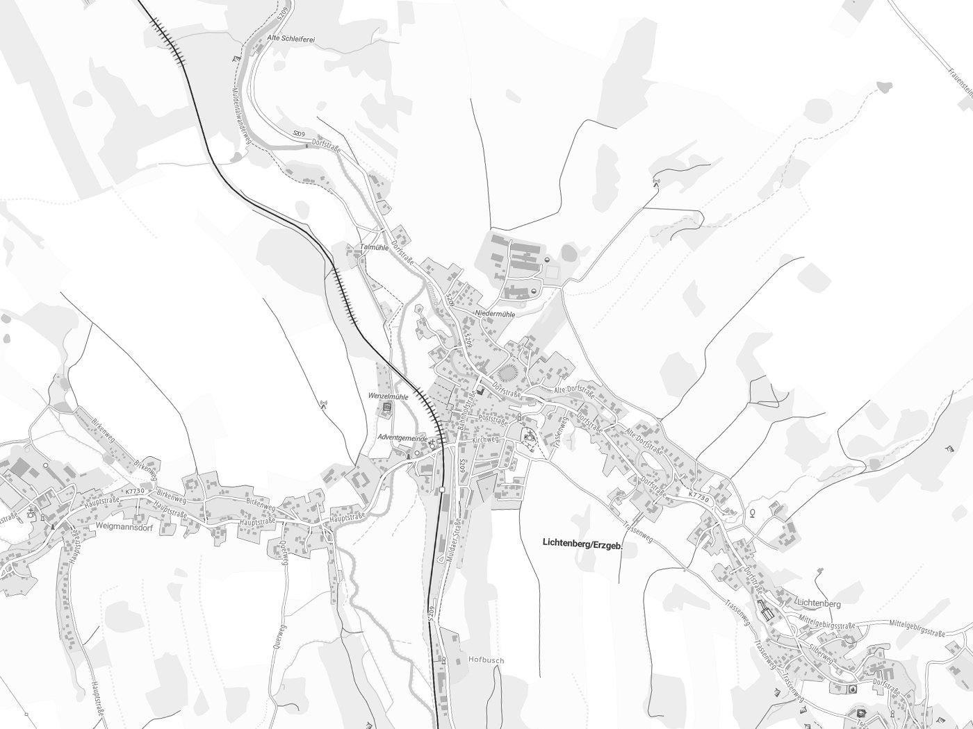 Kartenausschnitt Lichtenberg/Erzgeb. mit Gewässern
