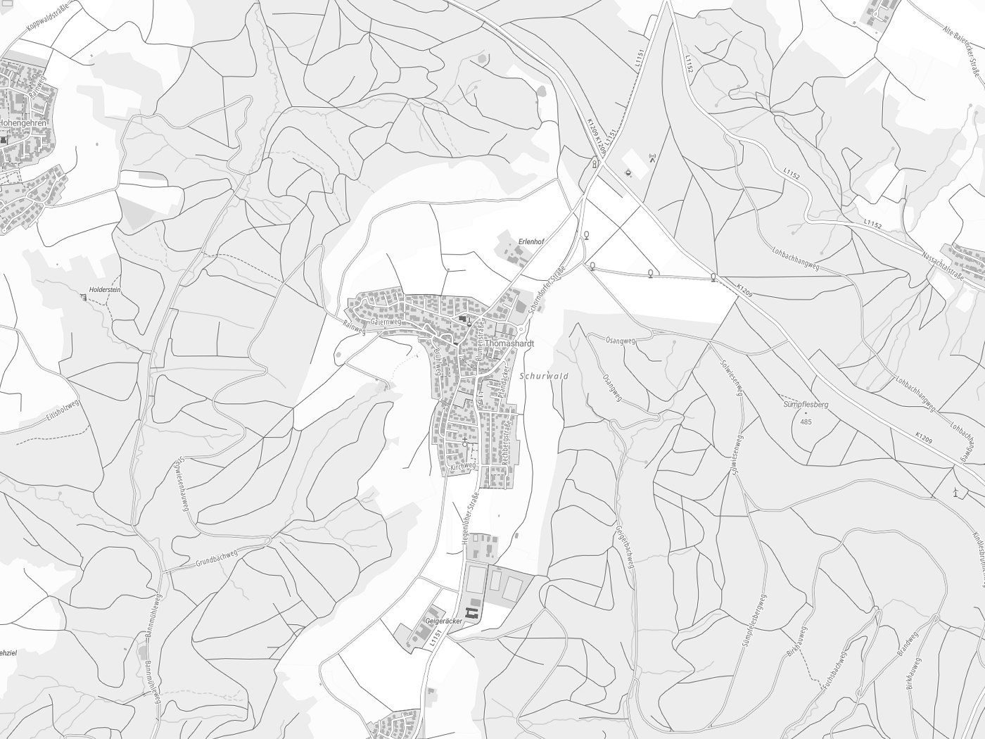 Kartenausschnitt Lichtenwald mit Gewässern