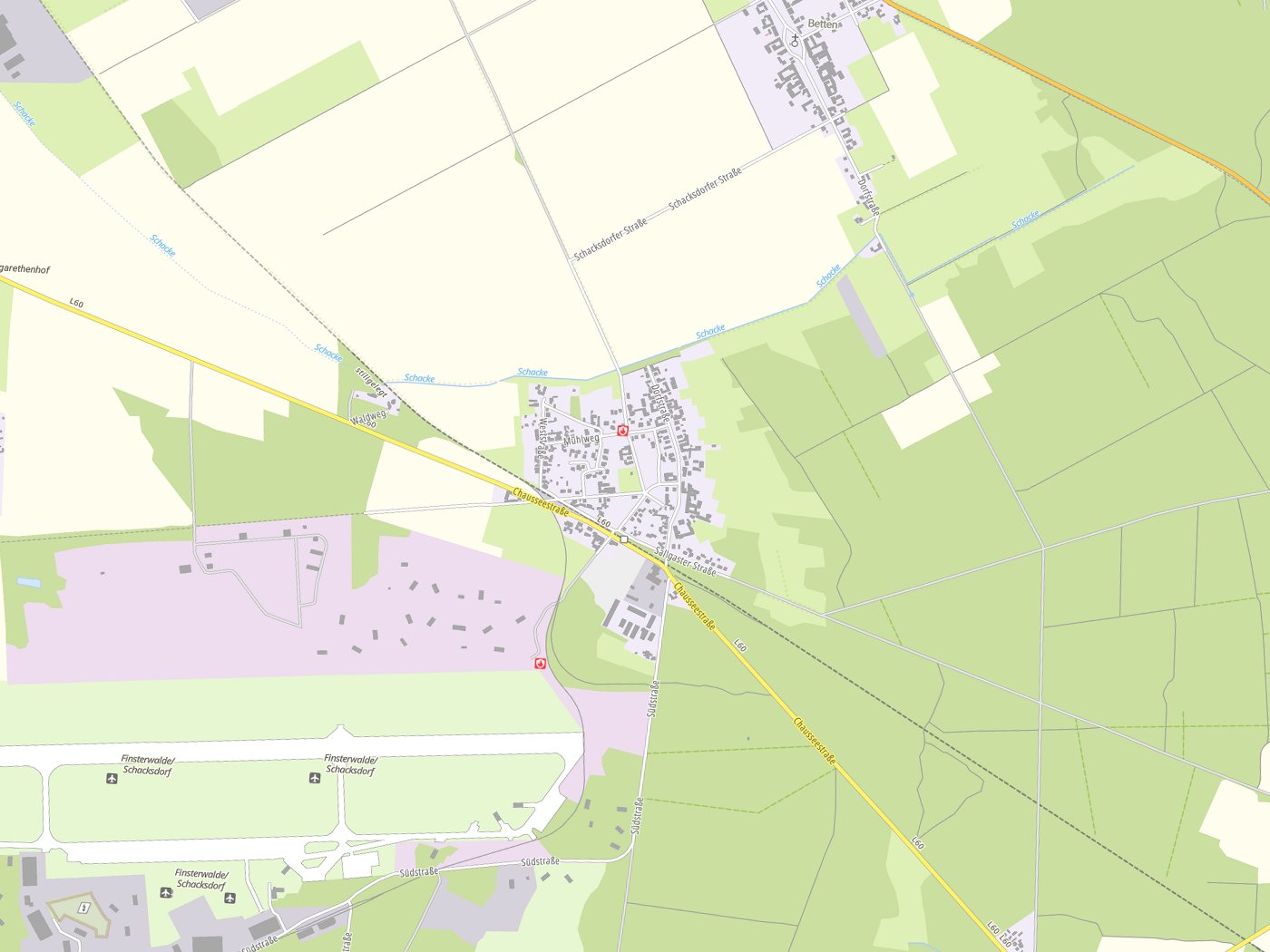 Kartenausschnitt Lichterfeld-Schacksdorf mit Gewässern