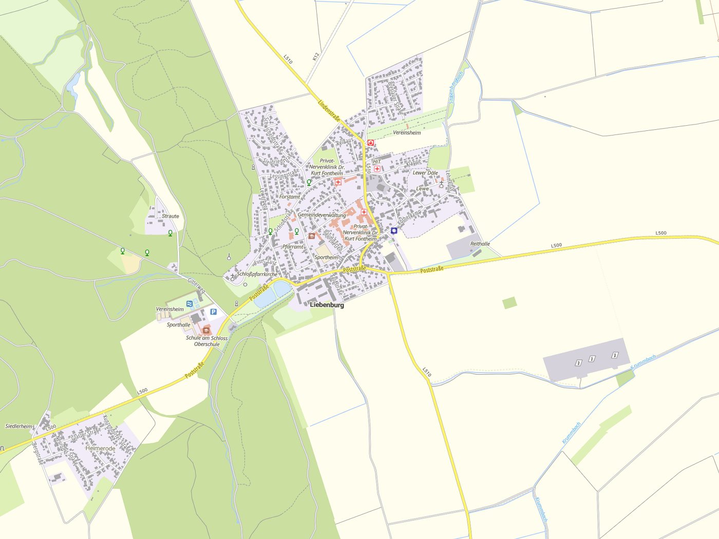 Kartenausschnitt Liebenburg mit Gewässern