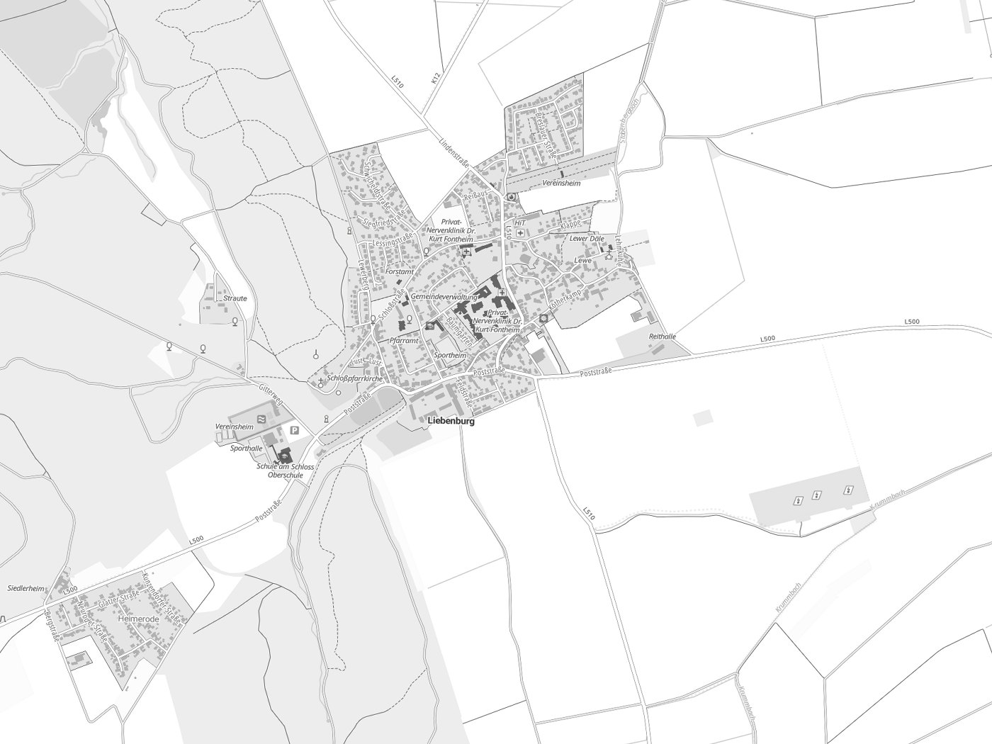 Kartenausschnitt Liebenburg mit Gewässern