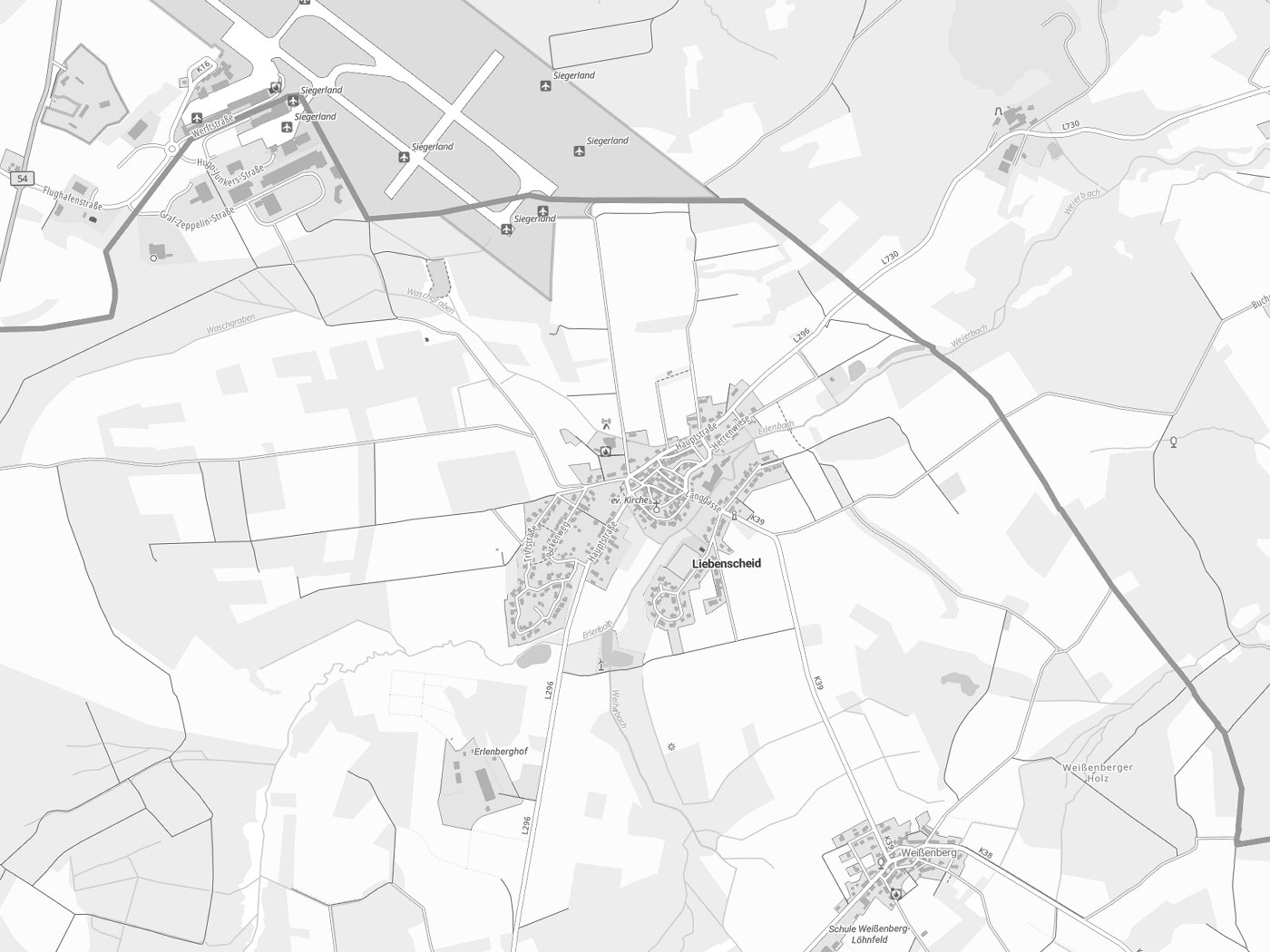 Kartenausschnitt Liebenscheid mit Gewässern