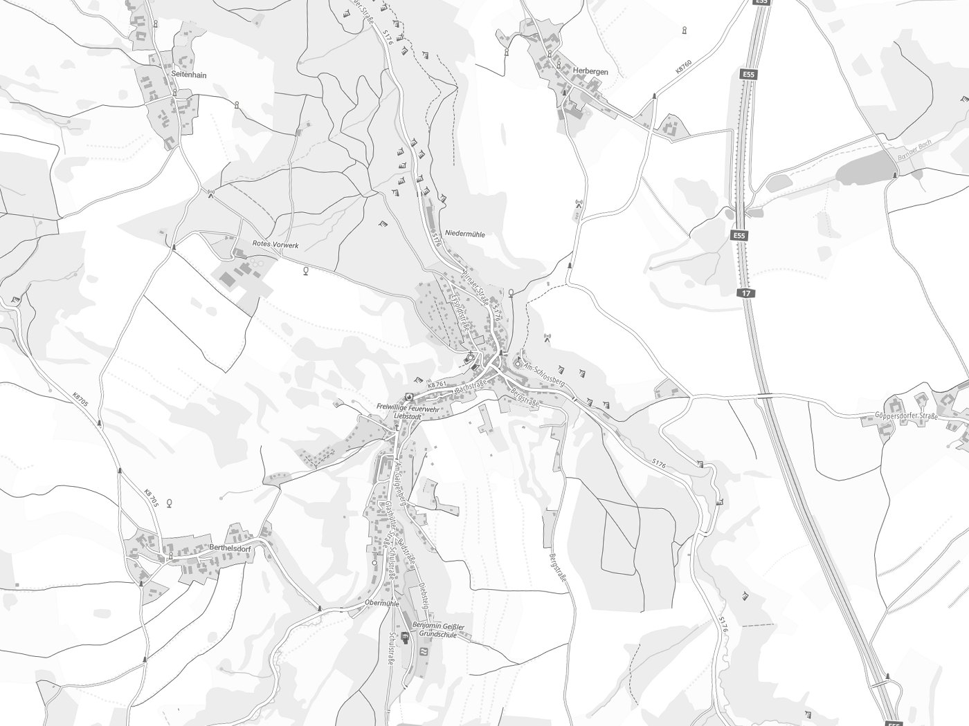 Kartenausschnitt Liebstadt mit Gewässern