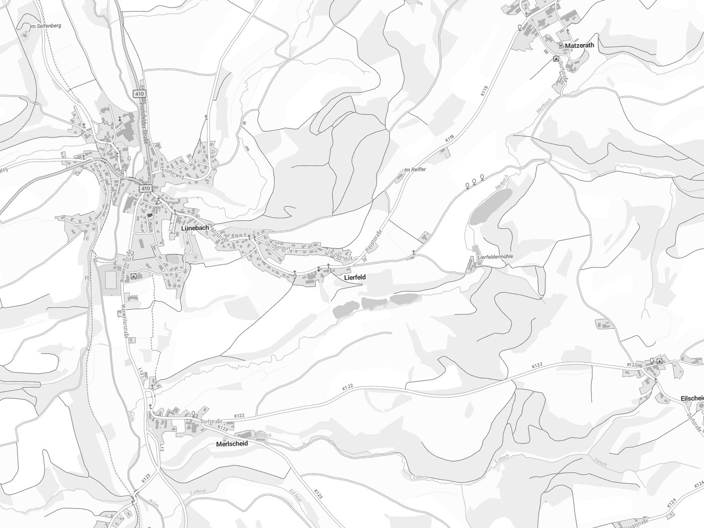 Kartenausschnitt Lierfeld mit Gewässern
