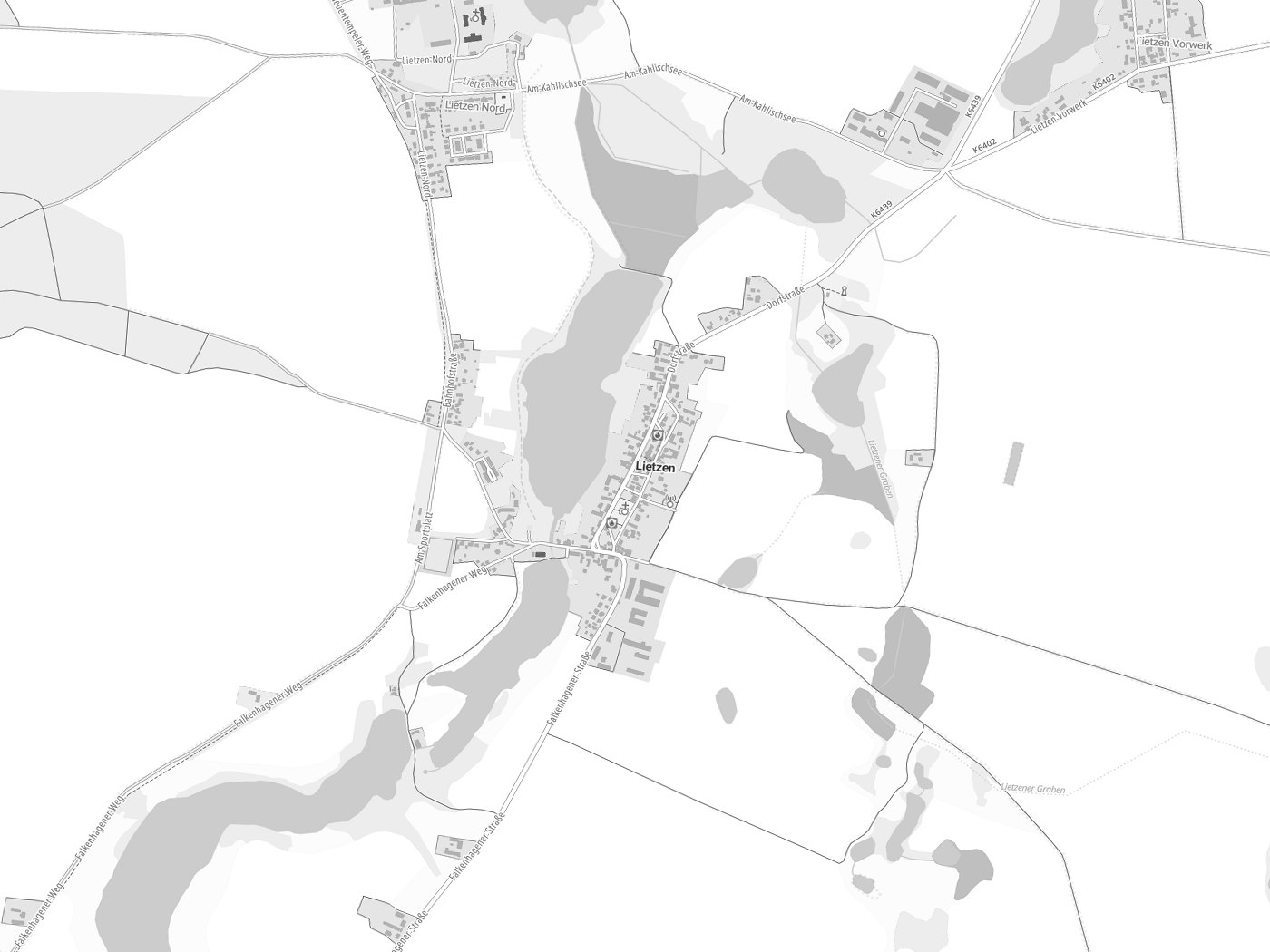 Kartenausschnitt Lietzen mit Gewässern