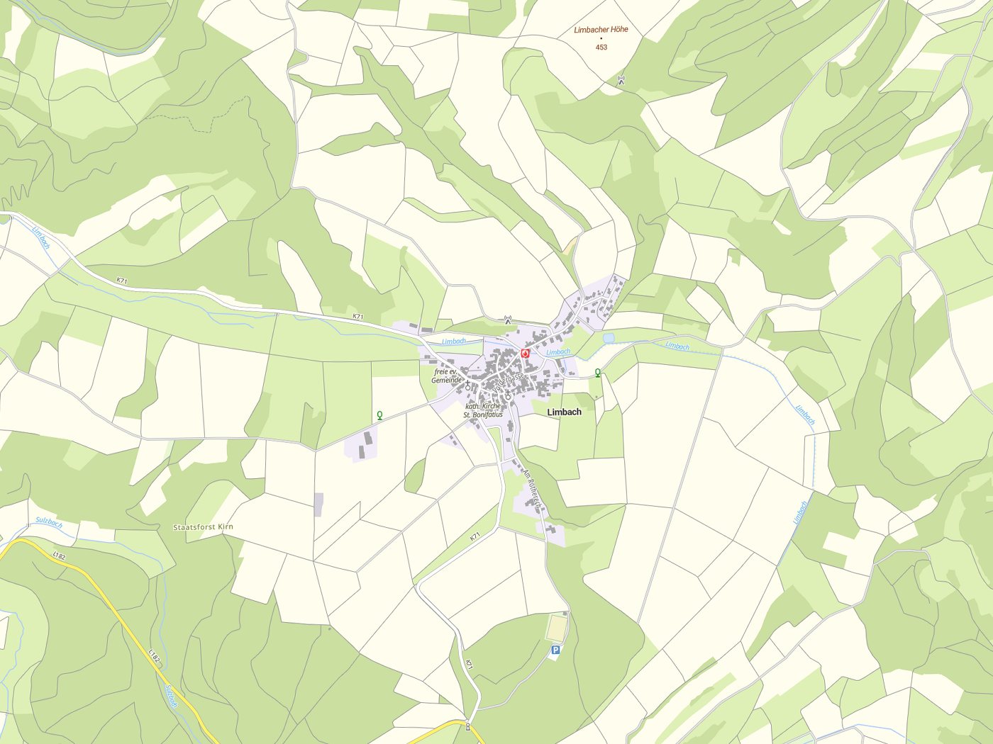Kartenausschnitt Limbach mit Gewässern