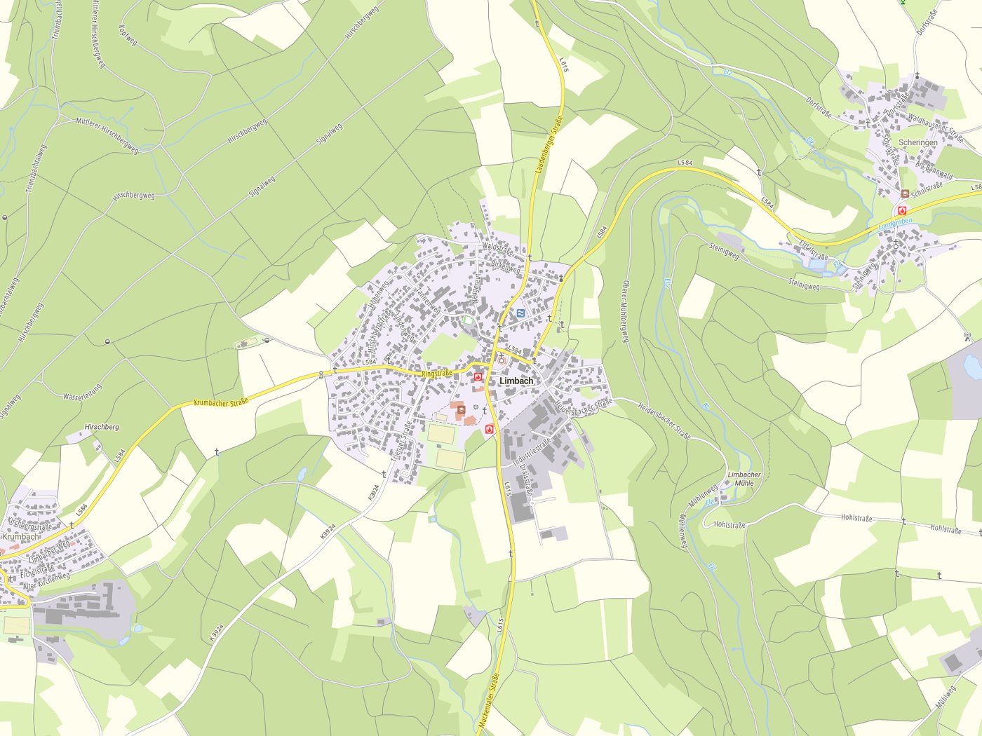 Kartenausschnitt Limbach mit Gewässern