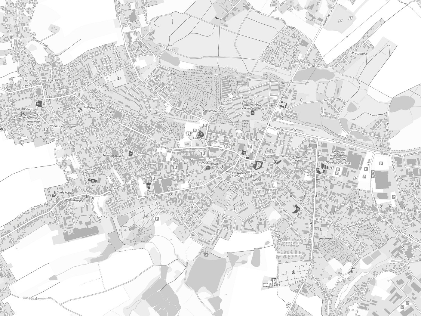 Kartenausschnitt Limbach-Oberfrohna mit Gewässern