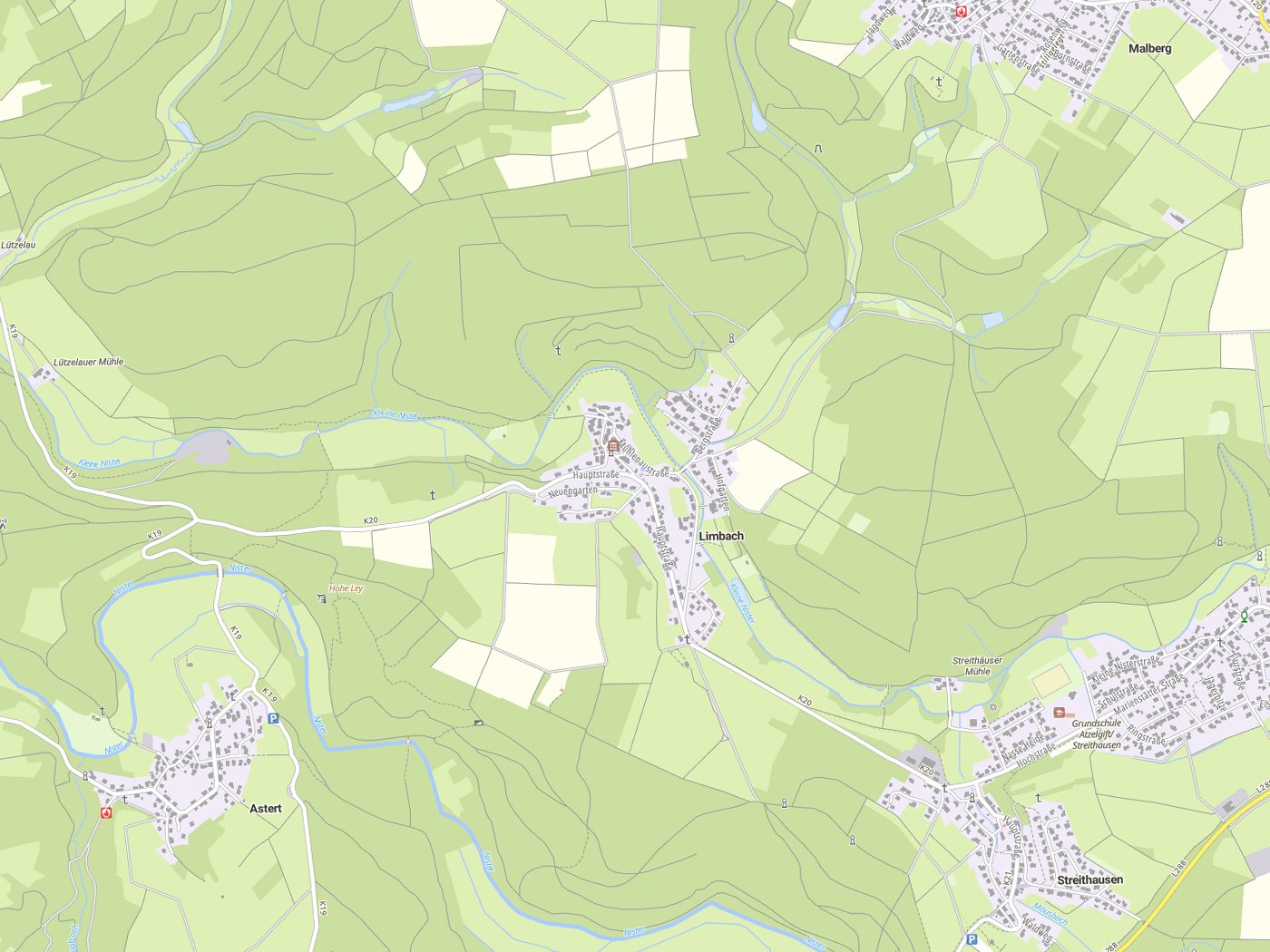 Kartenausschnitt Limbach mit Gewässern