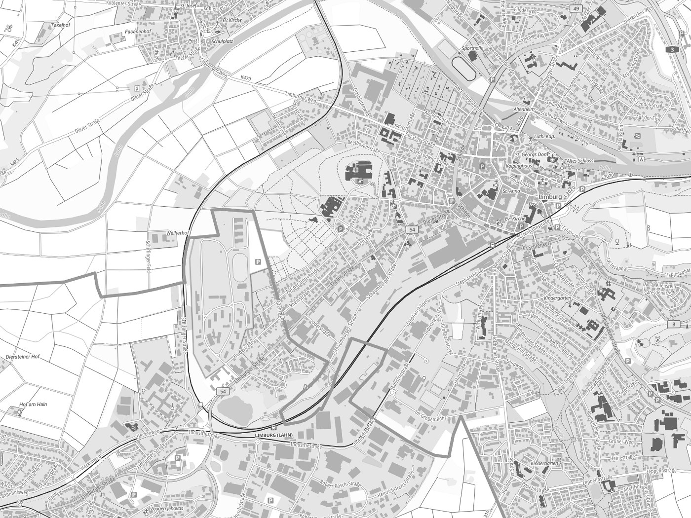 Kartenausschnitt Limburg an der Lahn mit Gewässern