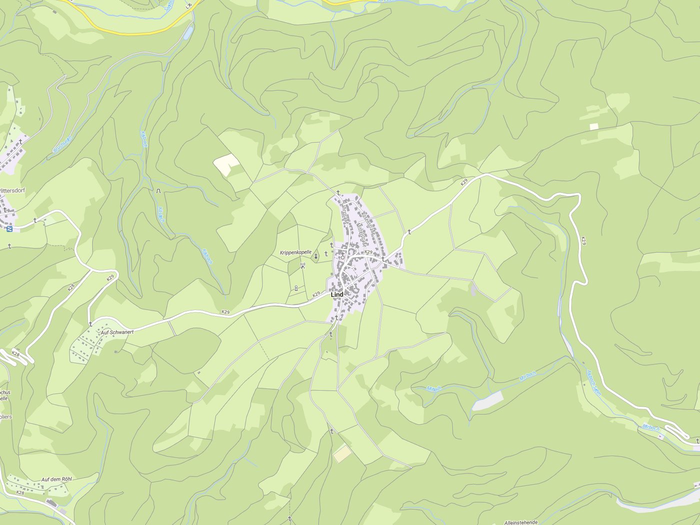 Kartenausschnitt Lind mit Gewässern