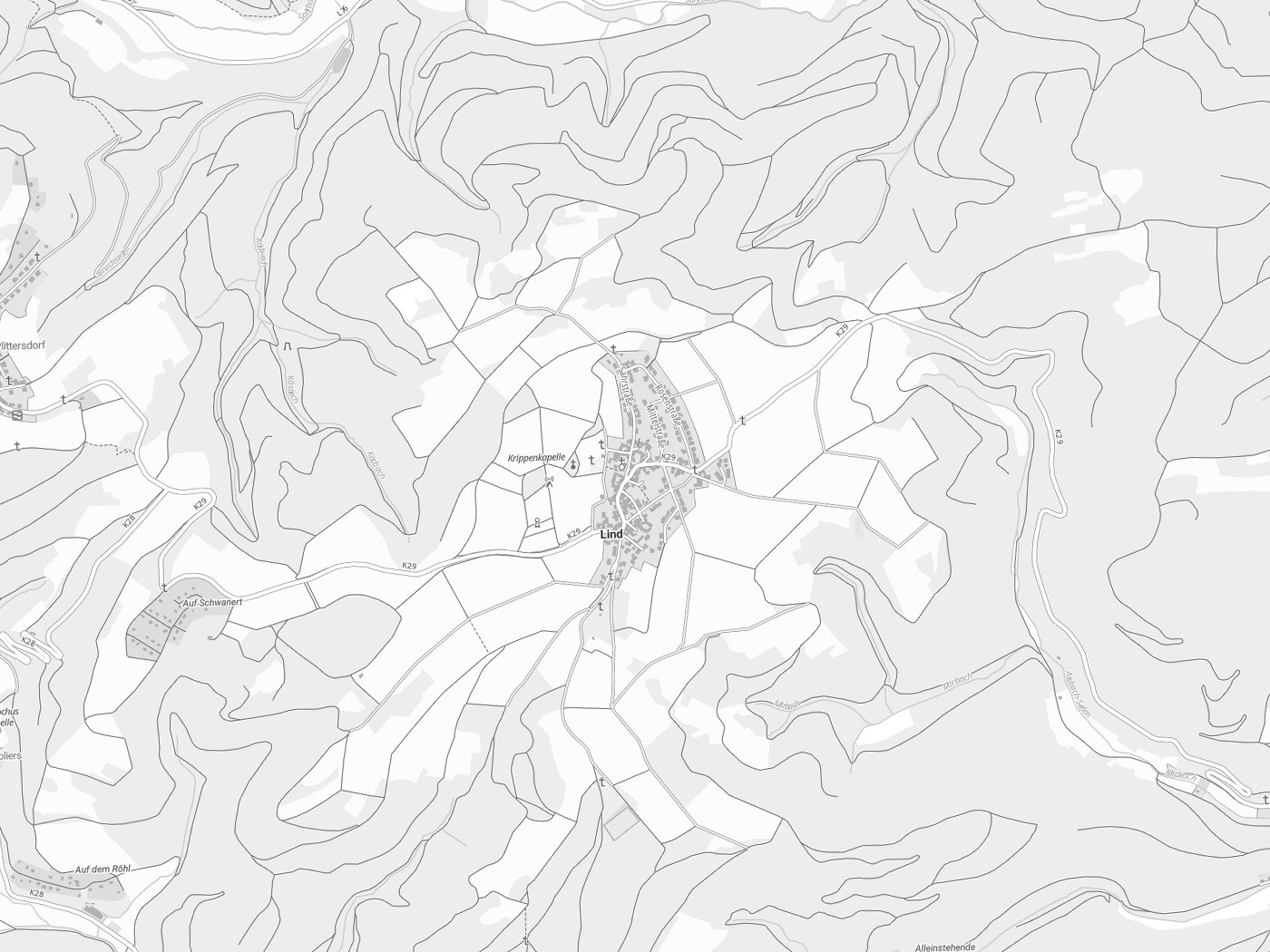 Kartenausschnitt Lind mit Gewässern