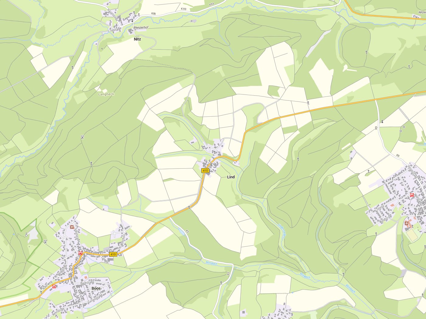 Kartenausschnitt Lind mit Gewässern