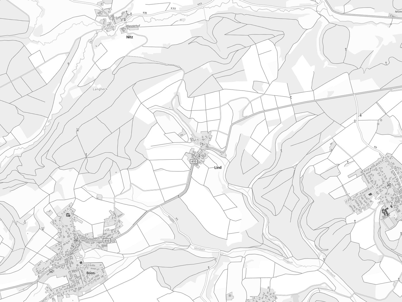 Kartenausschnitt Lind mit Gewässern