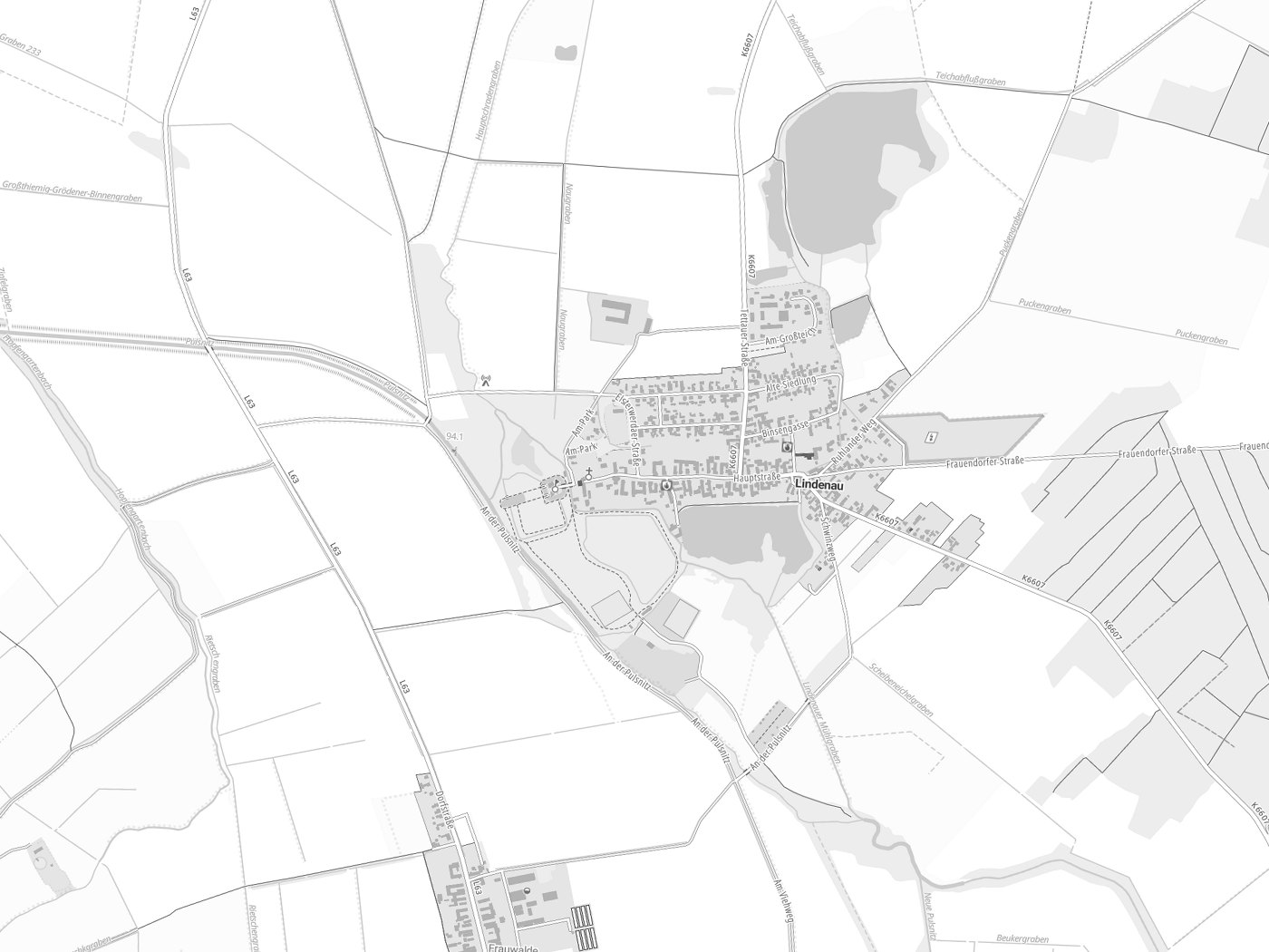 Kartenausschnitt Lindenau mit Gewässern