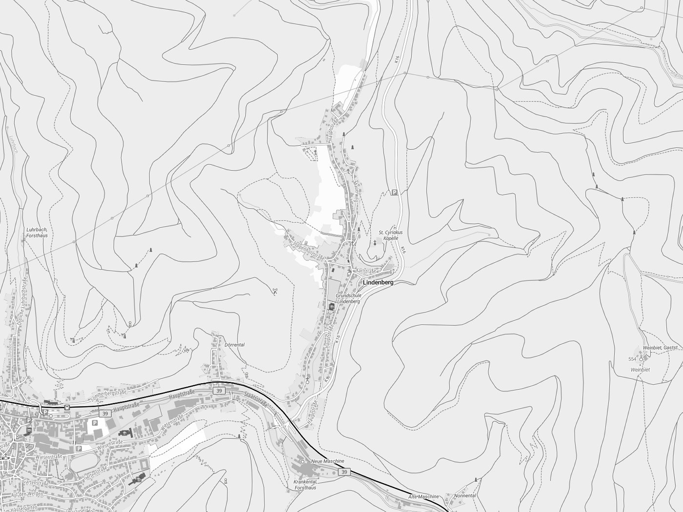 Kartenausschnitt Lindenberg mit Gewässern