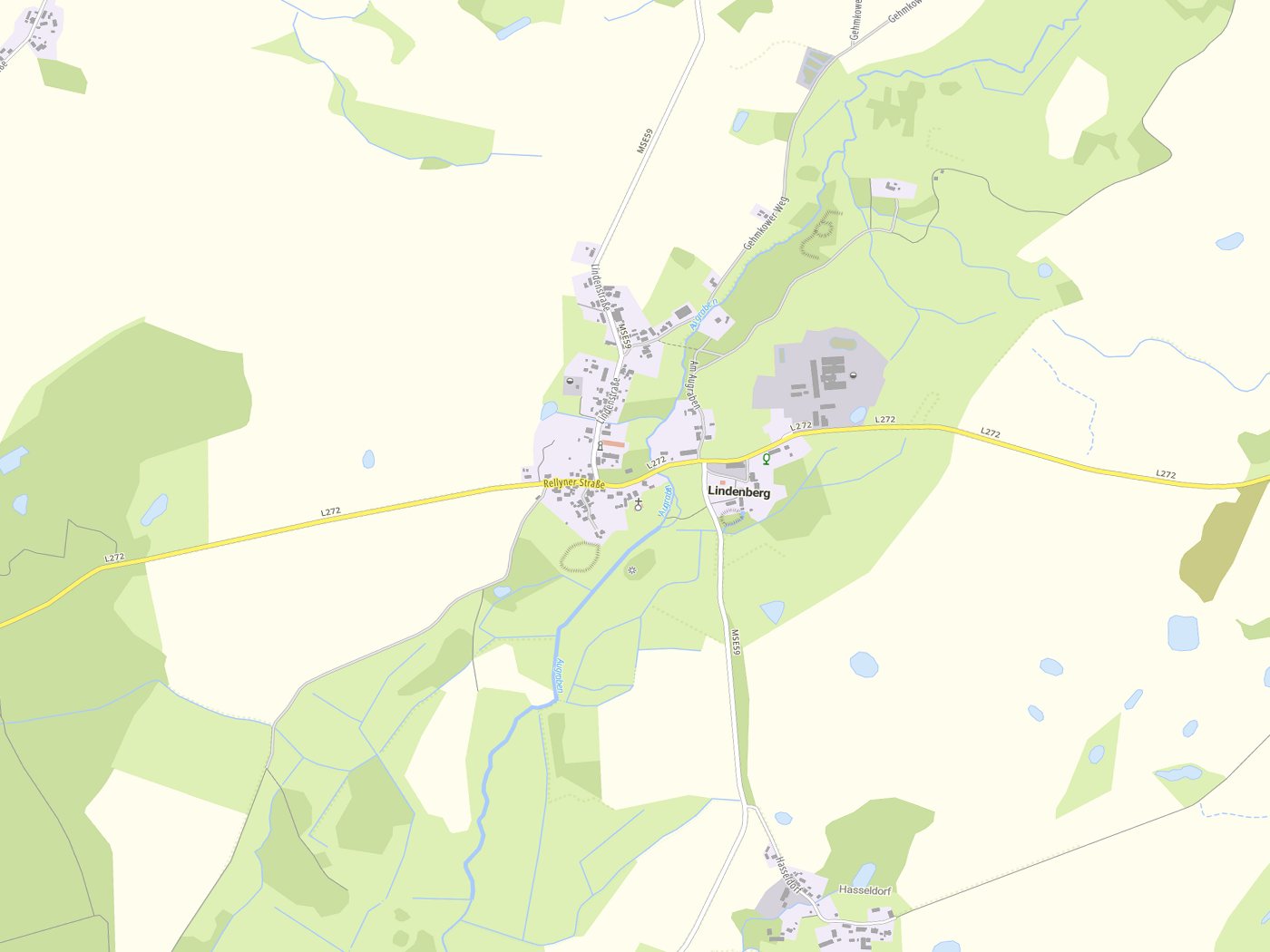 Kartenausschnitt Lindenberg mit Gewässern