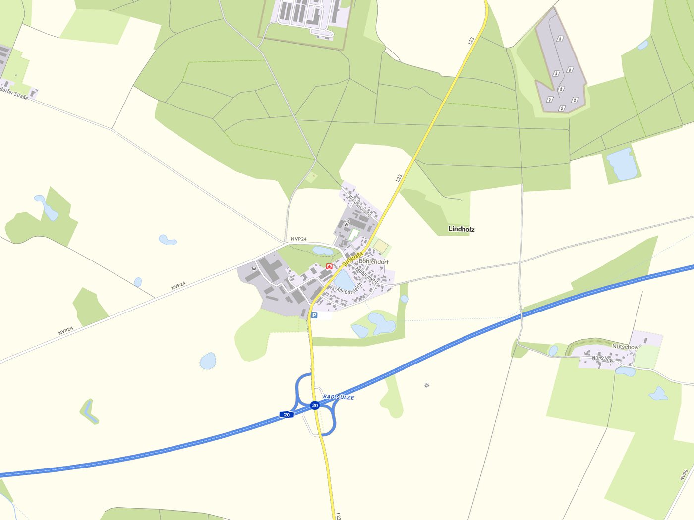 Kartenausschnitt Lindholz mit Gewässern