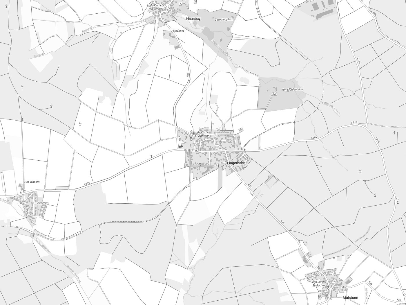 Kartenausschnitt Lingerhahn mit Gewässern