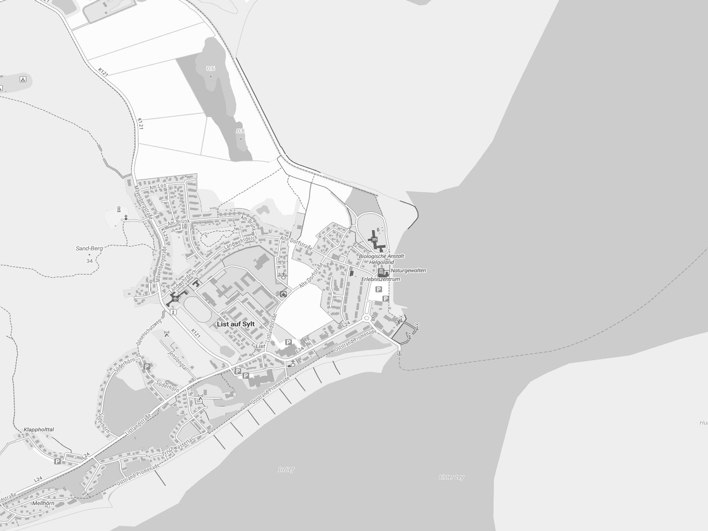 Kartenausschnitt List auf Sylt mit Gewässern
