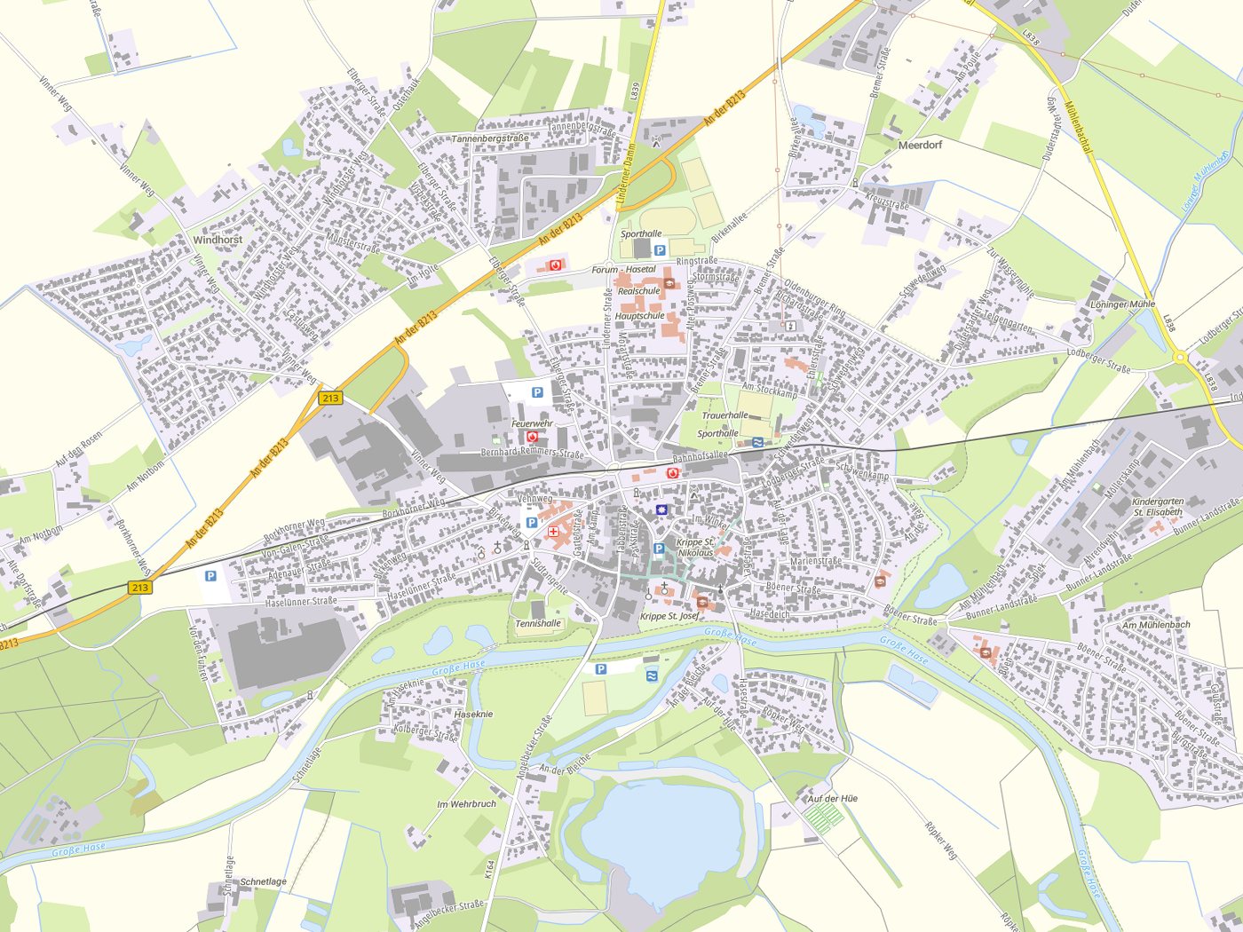 Kartenausschnitt Löningen mit Gewässern