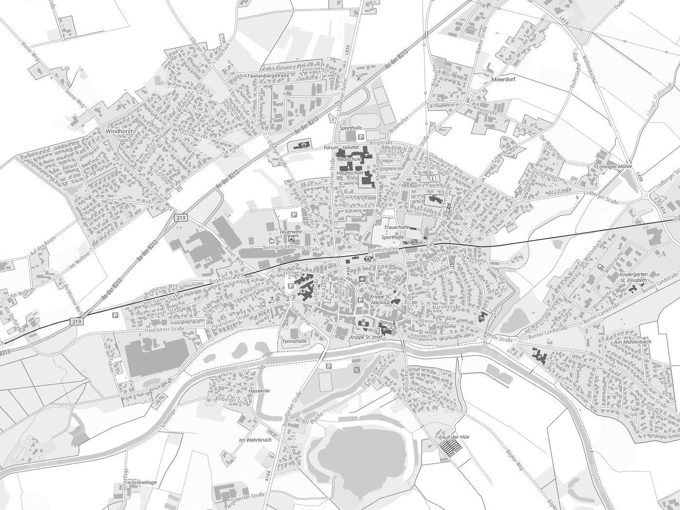 Kartenausschnitt Löningen mit Gewässern