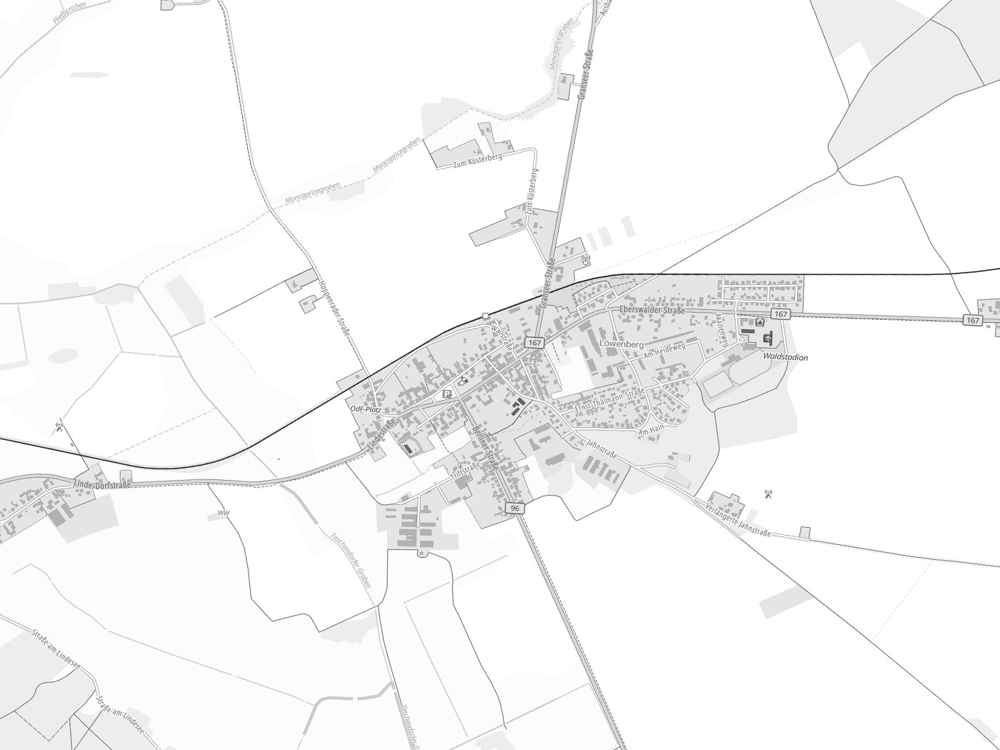 Kartenausschnitt Löwenberger Land mit Gewässern