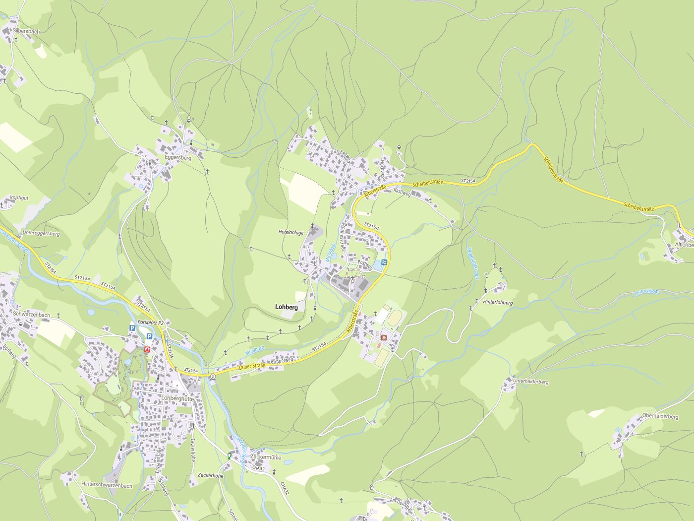 Kartenausschnitt Lohberg mit Gewässern