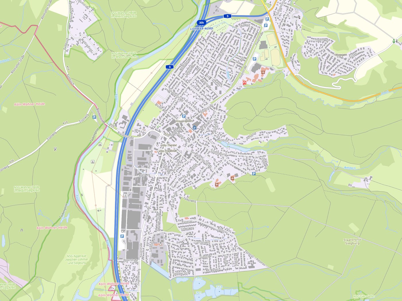 Kartenausschnitt Lohmar mit Gewässern