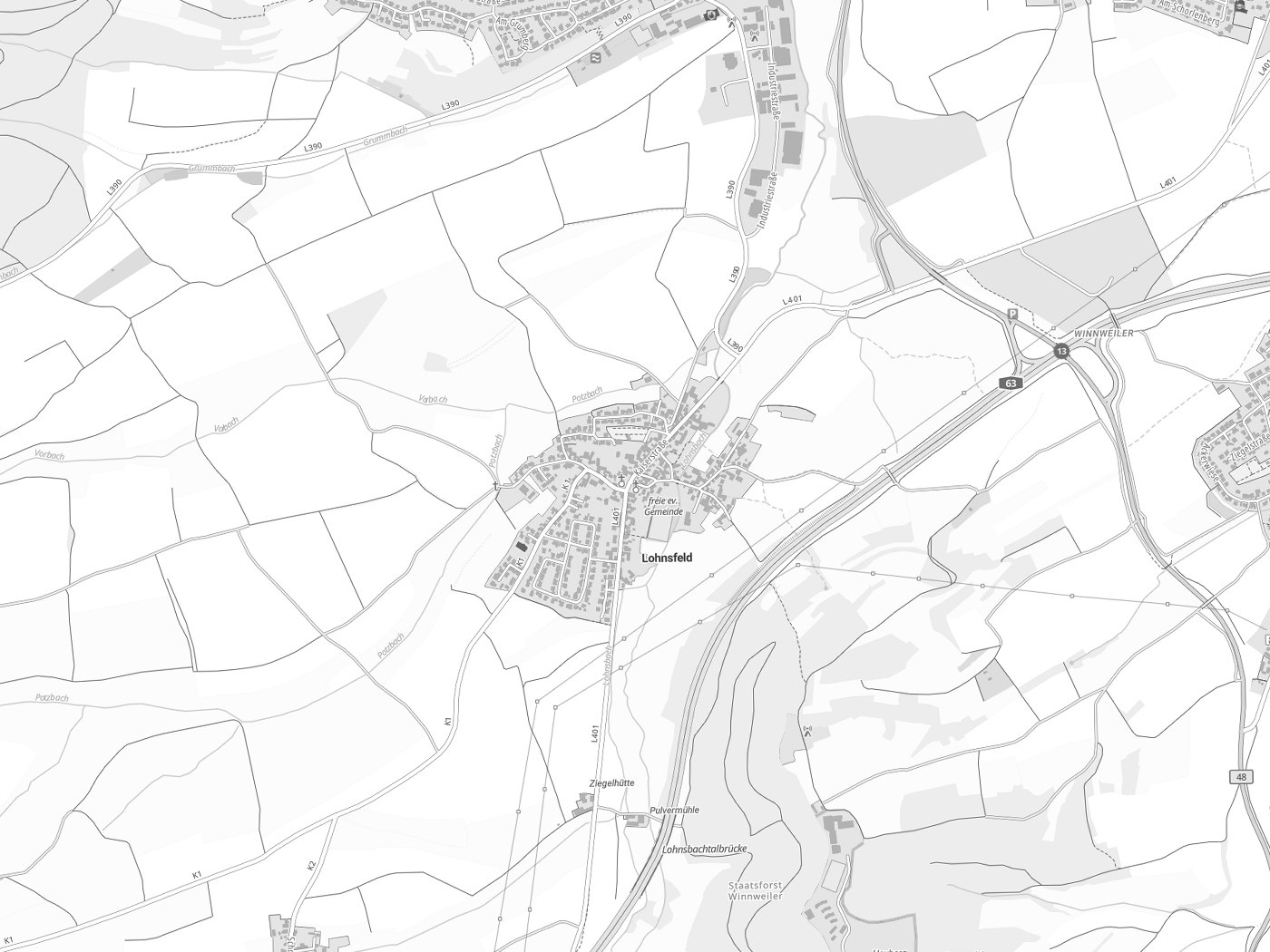 Kartenausschnitt Lohnsfeld mit Gewässern