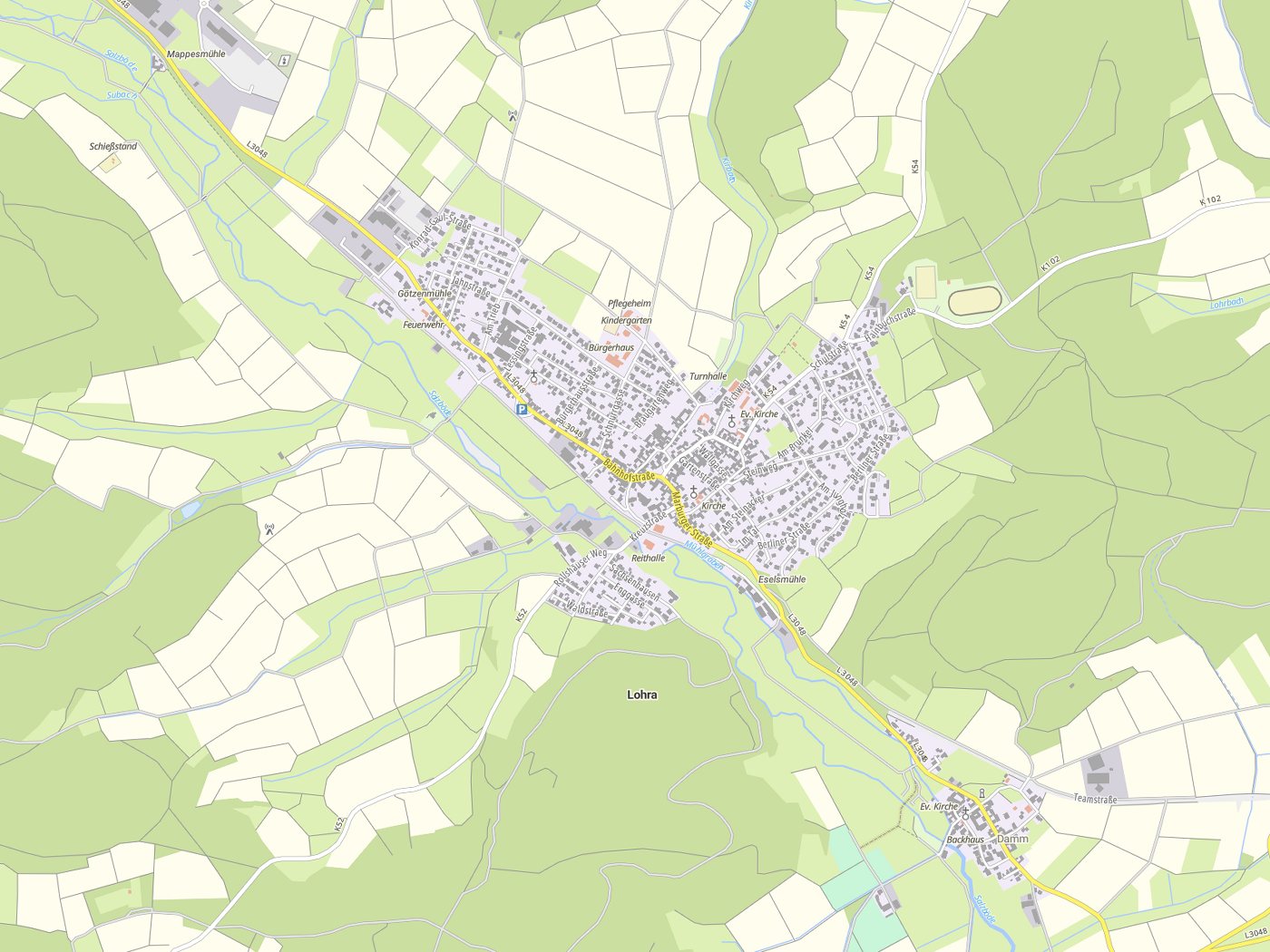 Kartenausschnitt Lohra mit Gewässern