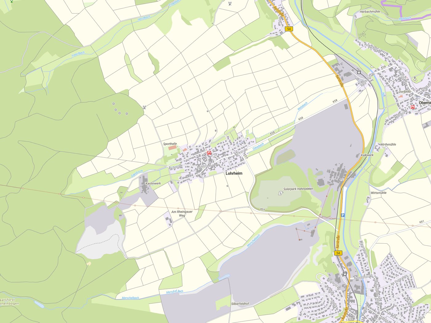 Kartenausschnitt Lohrheim mit Gewässern