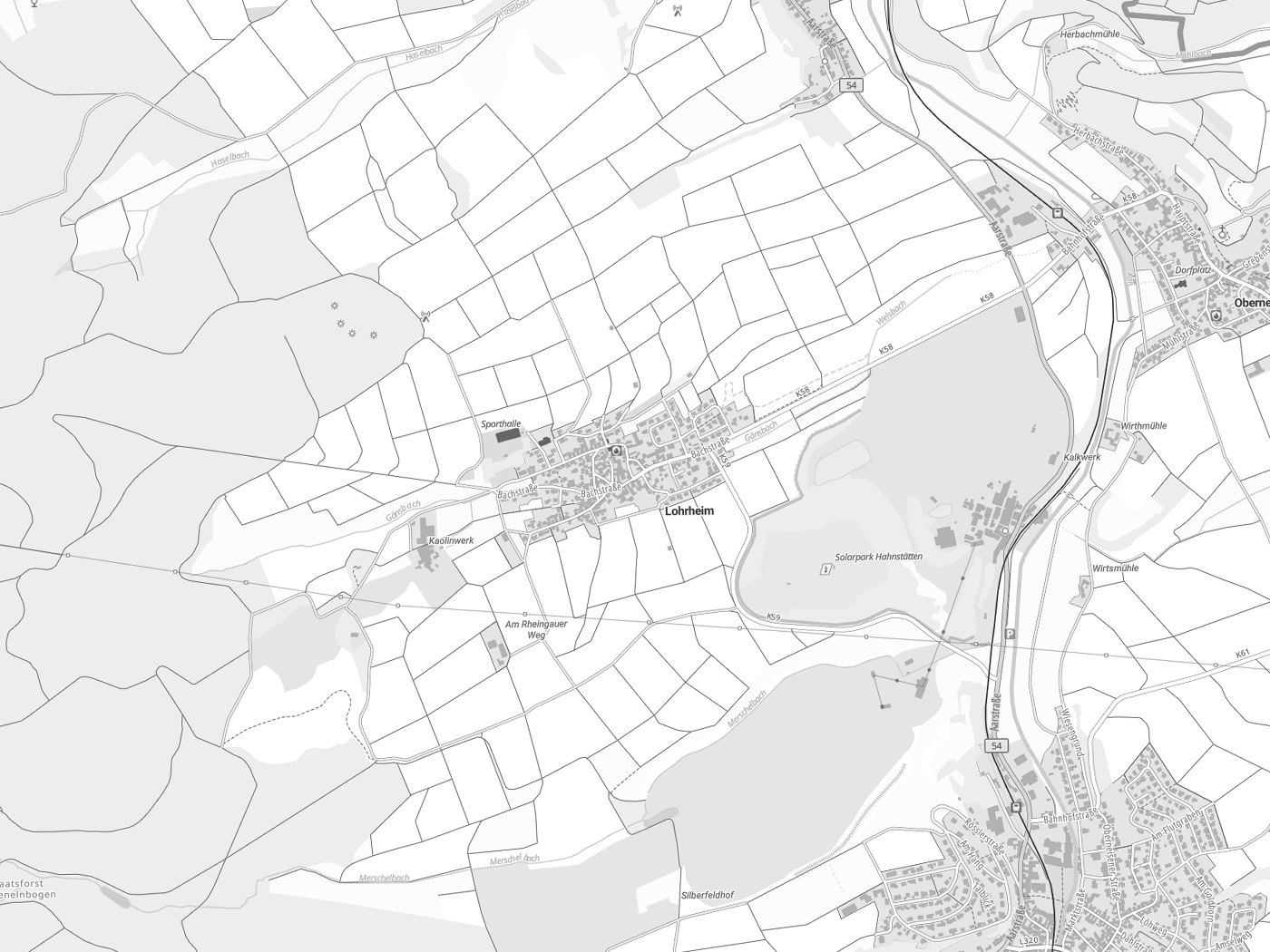 Kartenausschnitt Lohrheim mit Gewässern